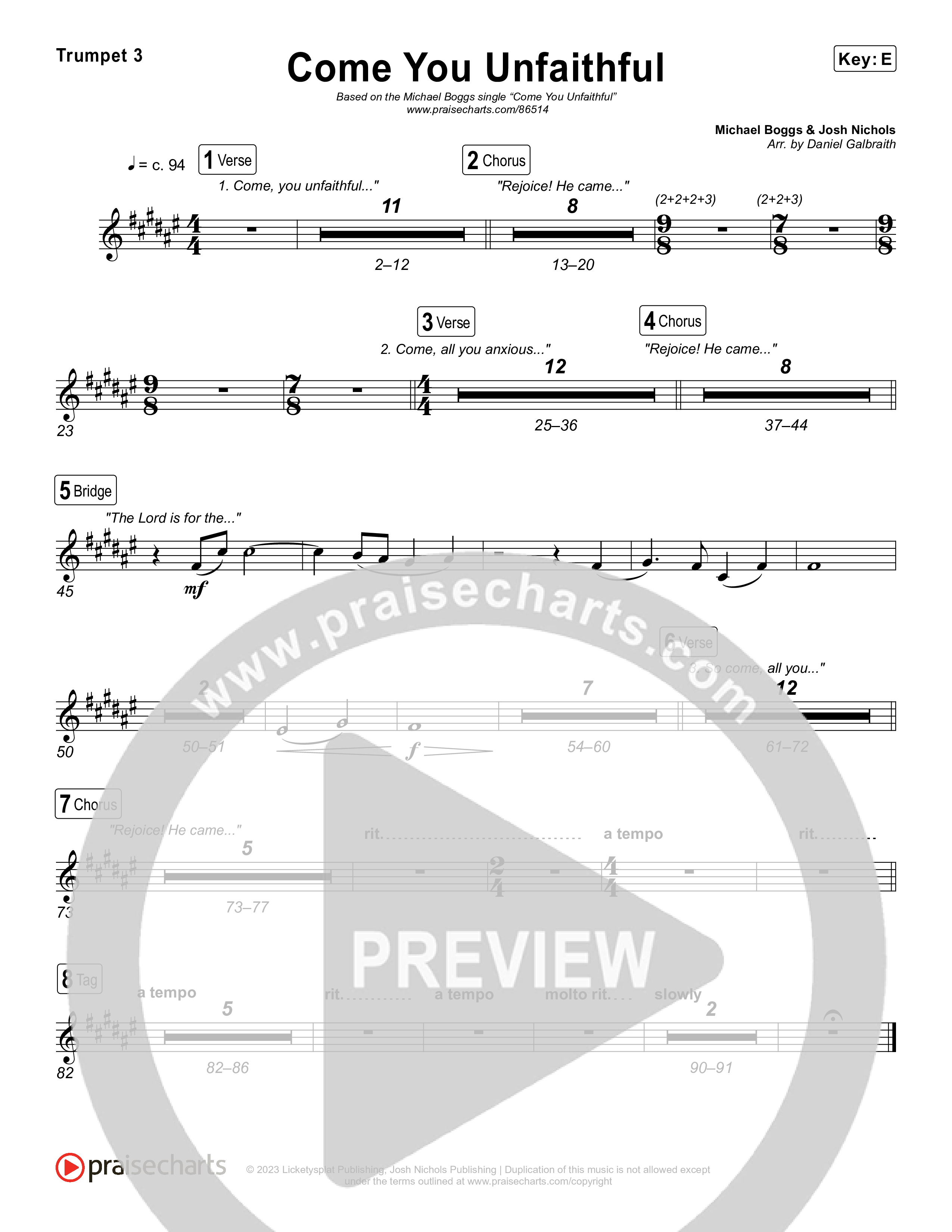 Come You Unfaithful Trumpet 1,2 (Michael Boggs)
