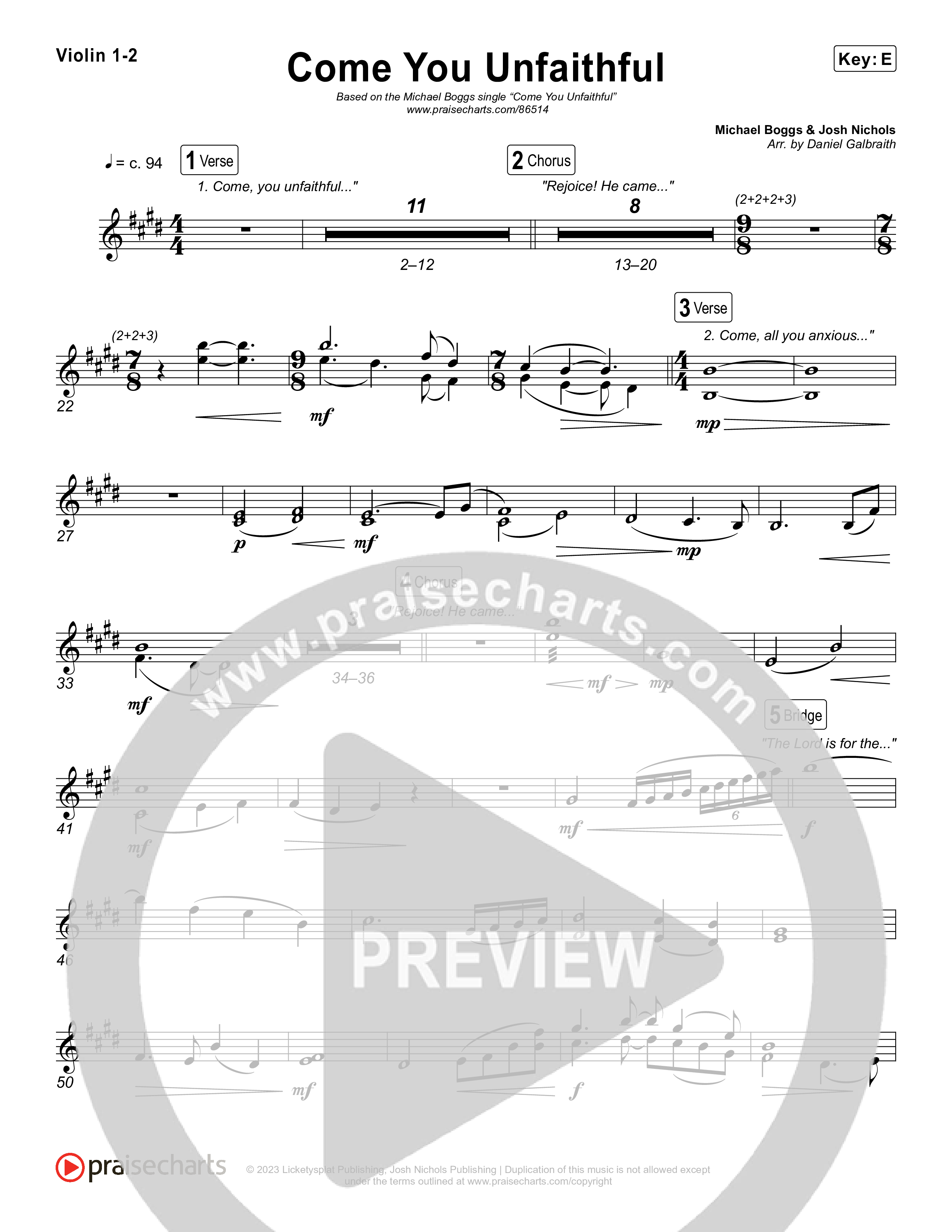 Come You Unfaithful Violin 1,2 (Michael Boggs)