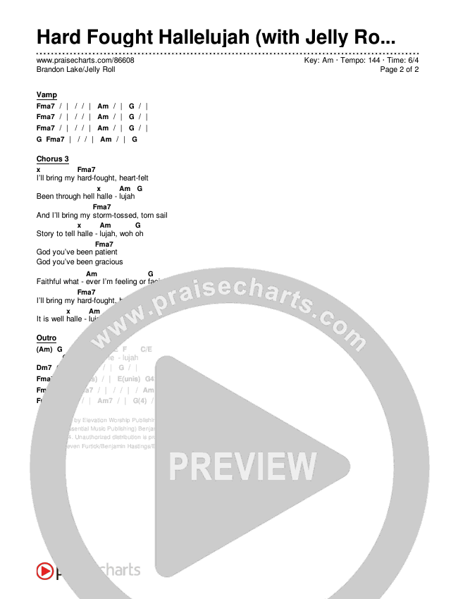 Hard Fought Hallelujah (with Jelly Roll) Chords & Lyrics (Brandon Lake / Jelly Roll)