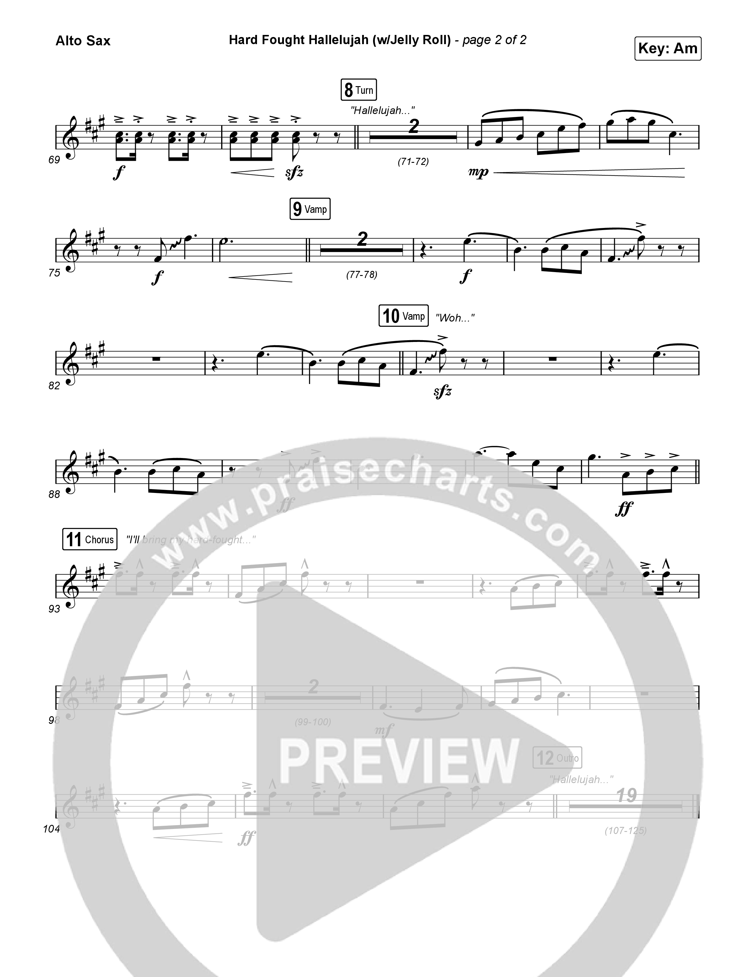 Hard Fought Hallelujah (with Jelly Roll) Alto Sax (Brandon Lake / Jelly Roll)