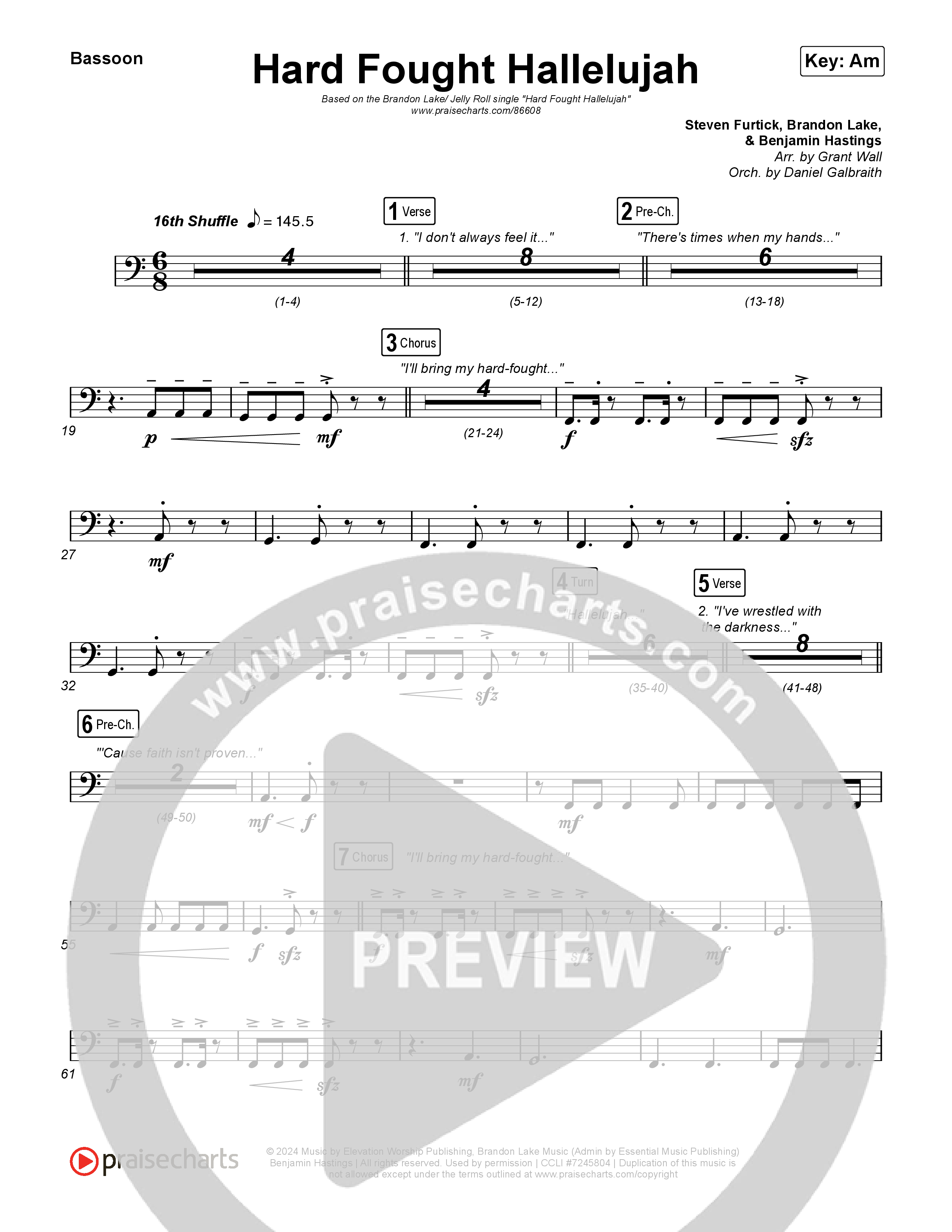 Hard Fought Hallelujah (with Jelly Roll) Bassoon (Brandon Lake / Jelly Roll)