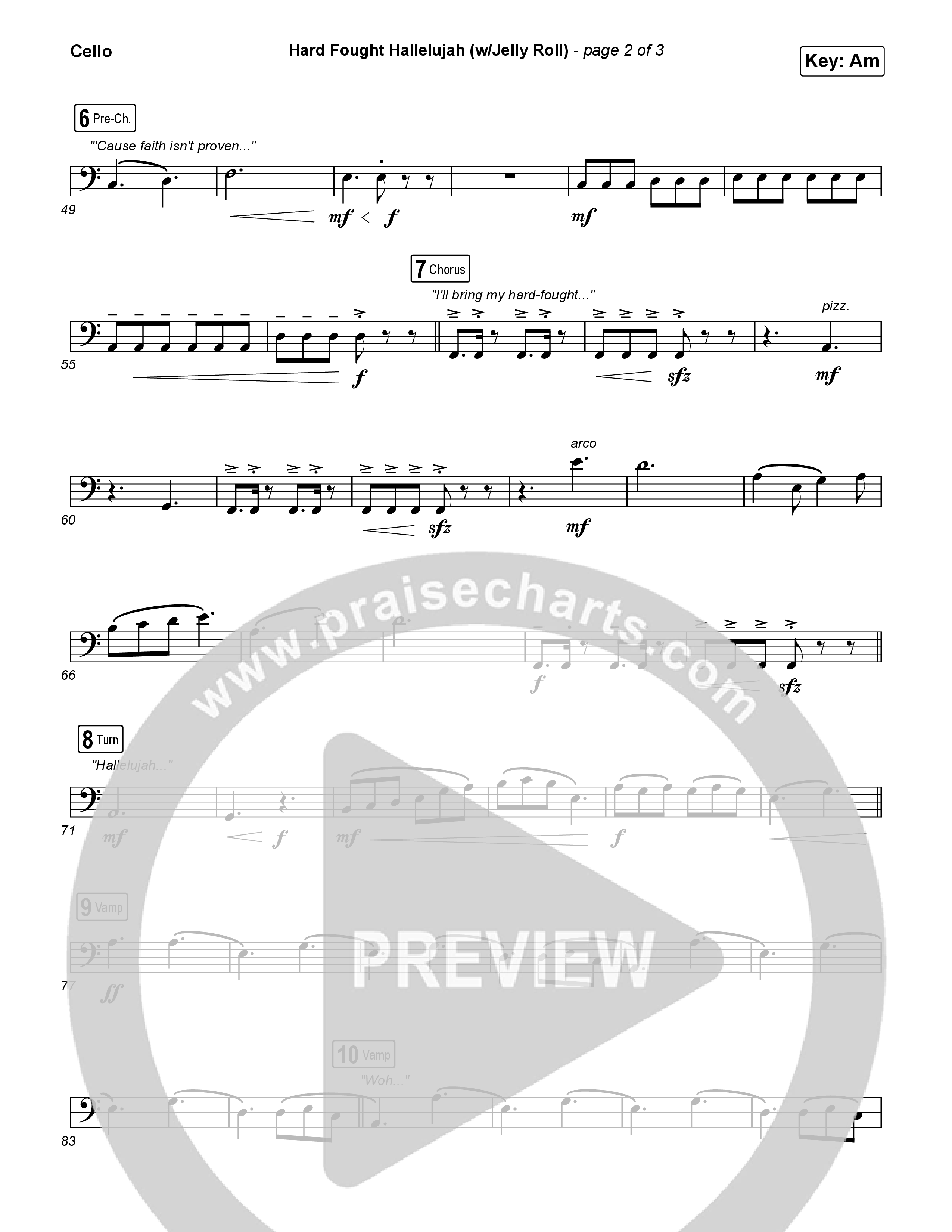 Hard Fought Hallelujah (with Jelly Roll) Cello (Brandon Lake / Jelly Roll)