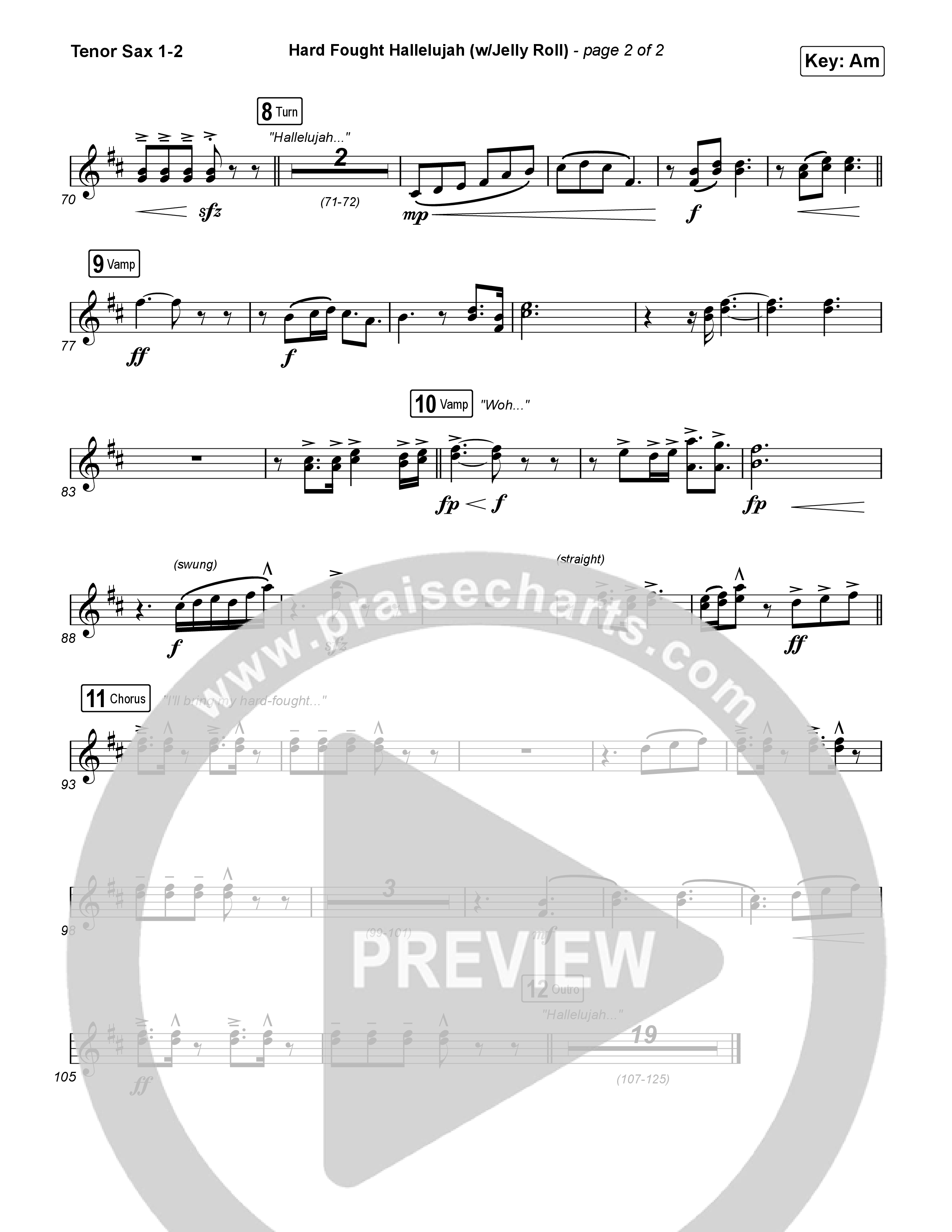 Hard Fought Hallelujah (with Jelly Roll) Tenor Sax 1,2 (Brandon Lake / Jelly Roll)