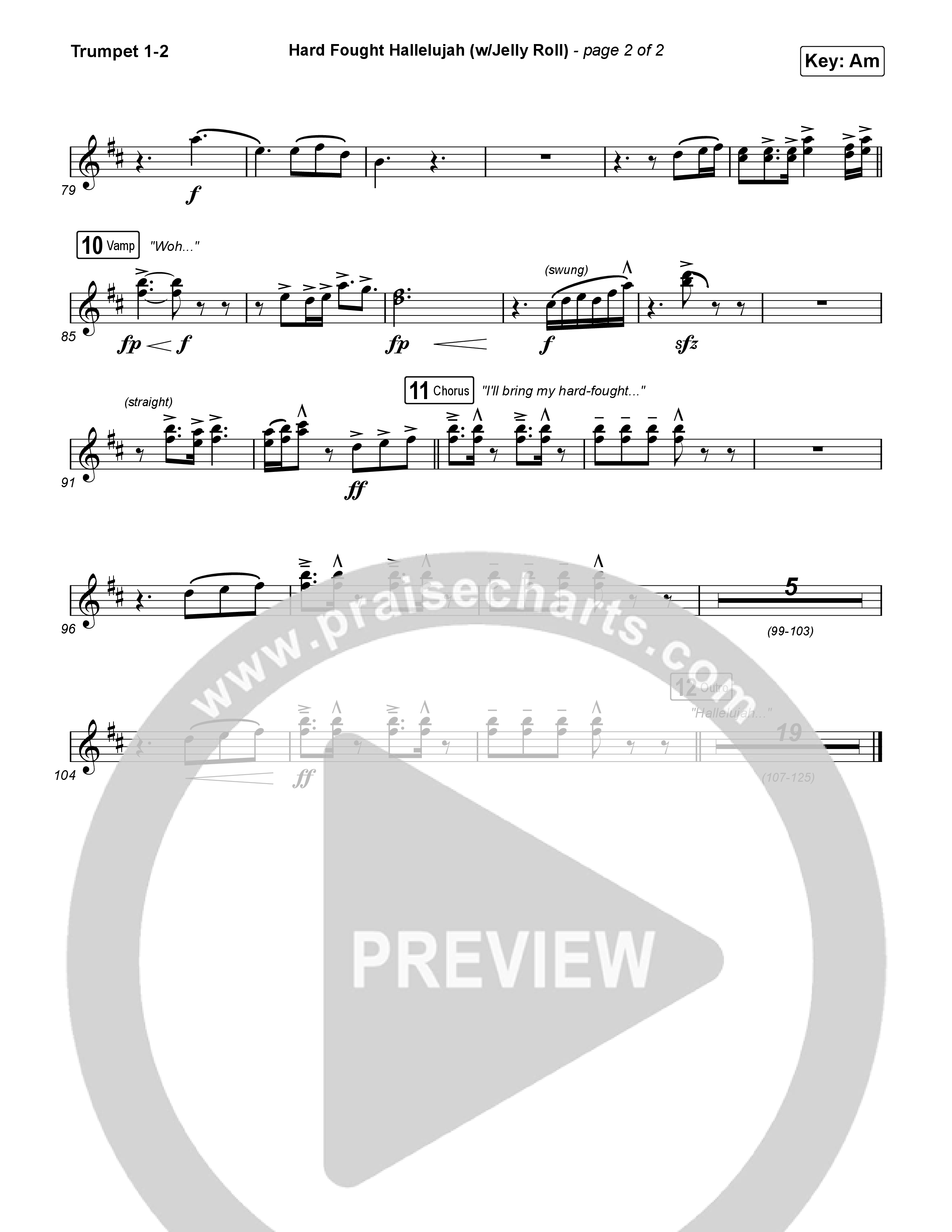 Hard Fought Hallelujah (with Jelly Roll) Trumpet 1,2 (Brandon Lake / Jelly Roll)