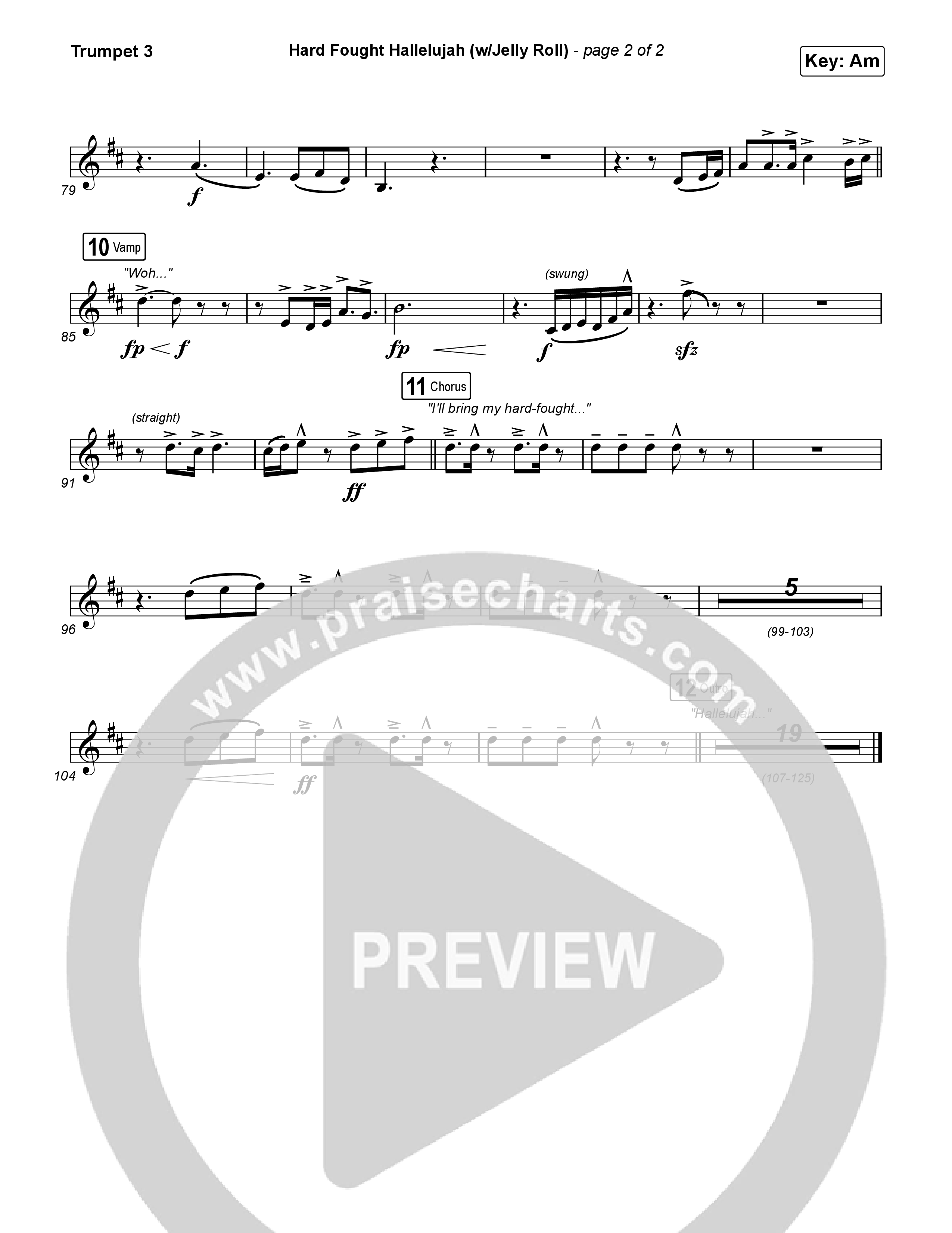 Hard Fought Hallelujah (with Jelly Roll) Trumpet 3 (Brandon Lake / Jelly Roll)