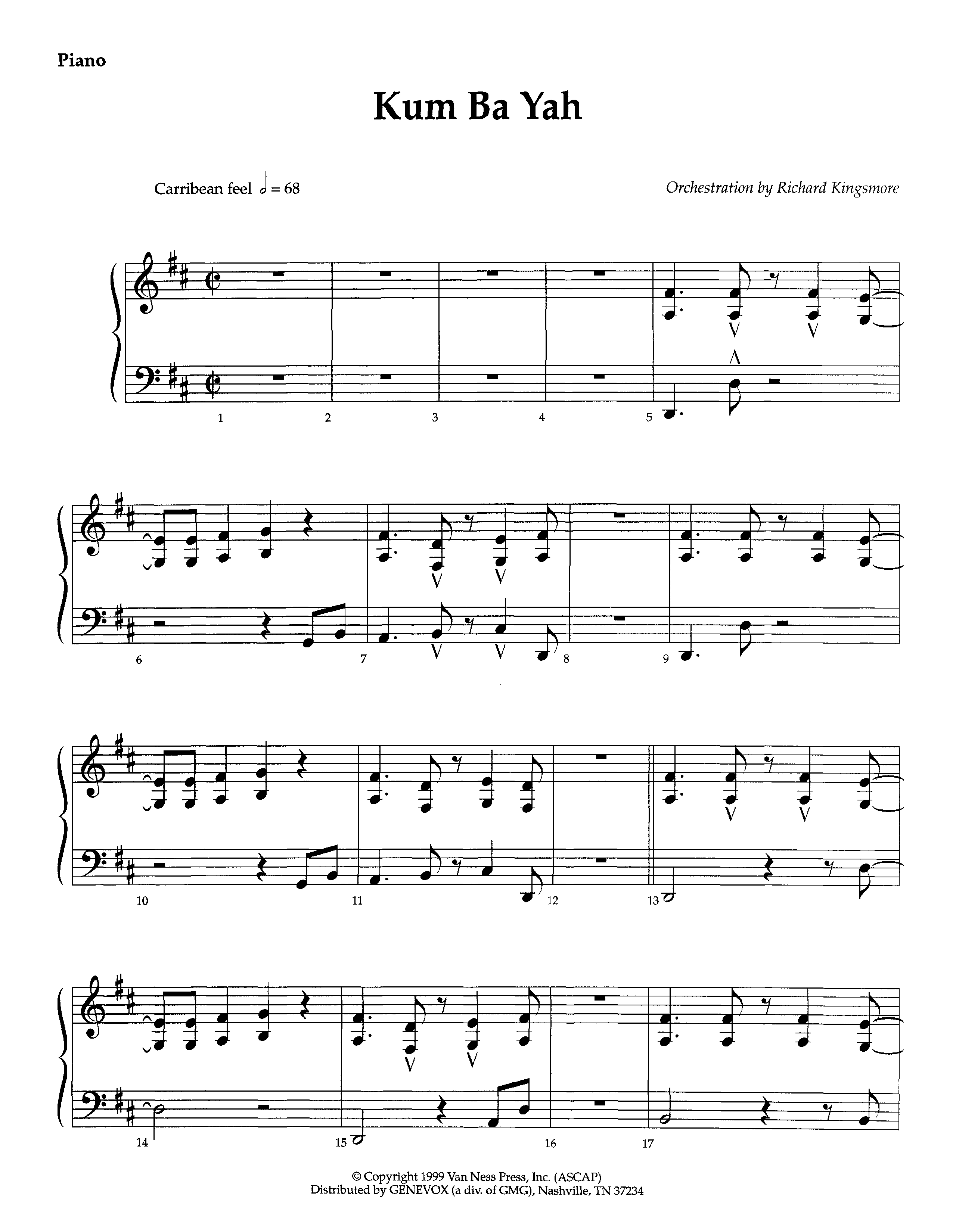 Kum Ba Yah (Instrumental) Piano Sheet (Lifeway Worship / Arr. Richard Kingsmore)