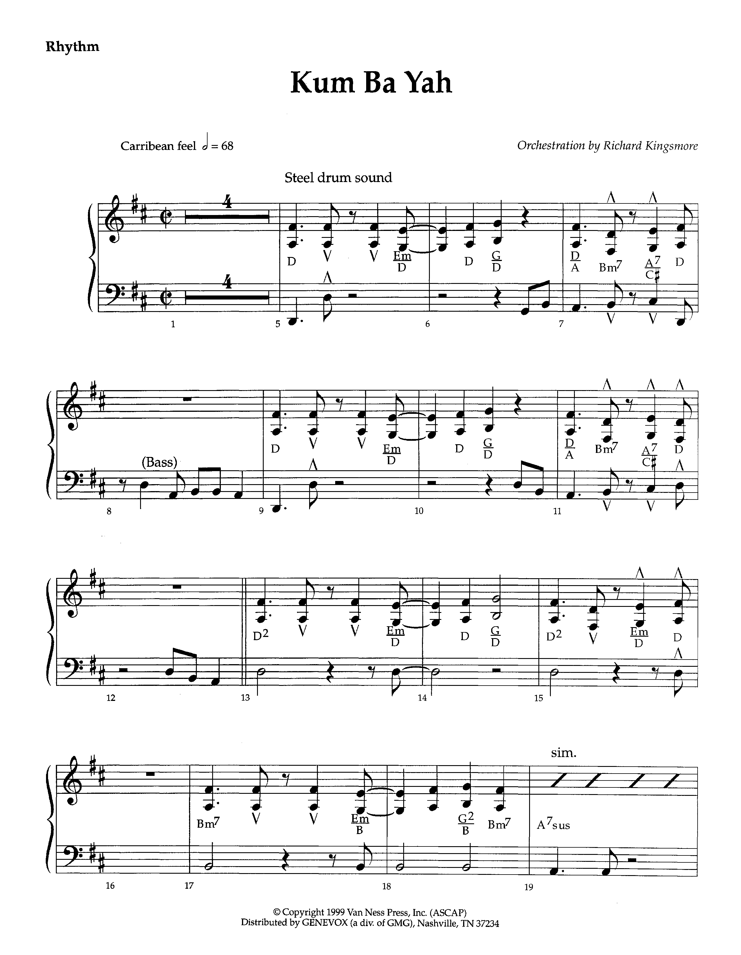 Kum Ba Yah (Instrumental) Rhythm Chart (Lifeway Worship / Arr. Richard Kingsmore)