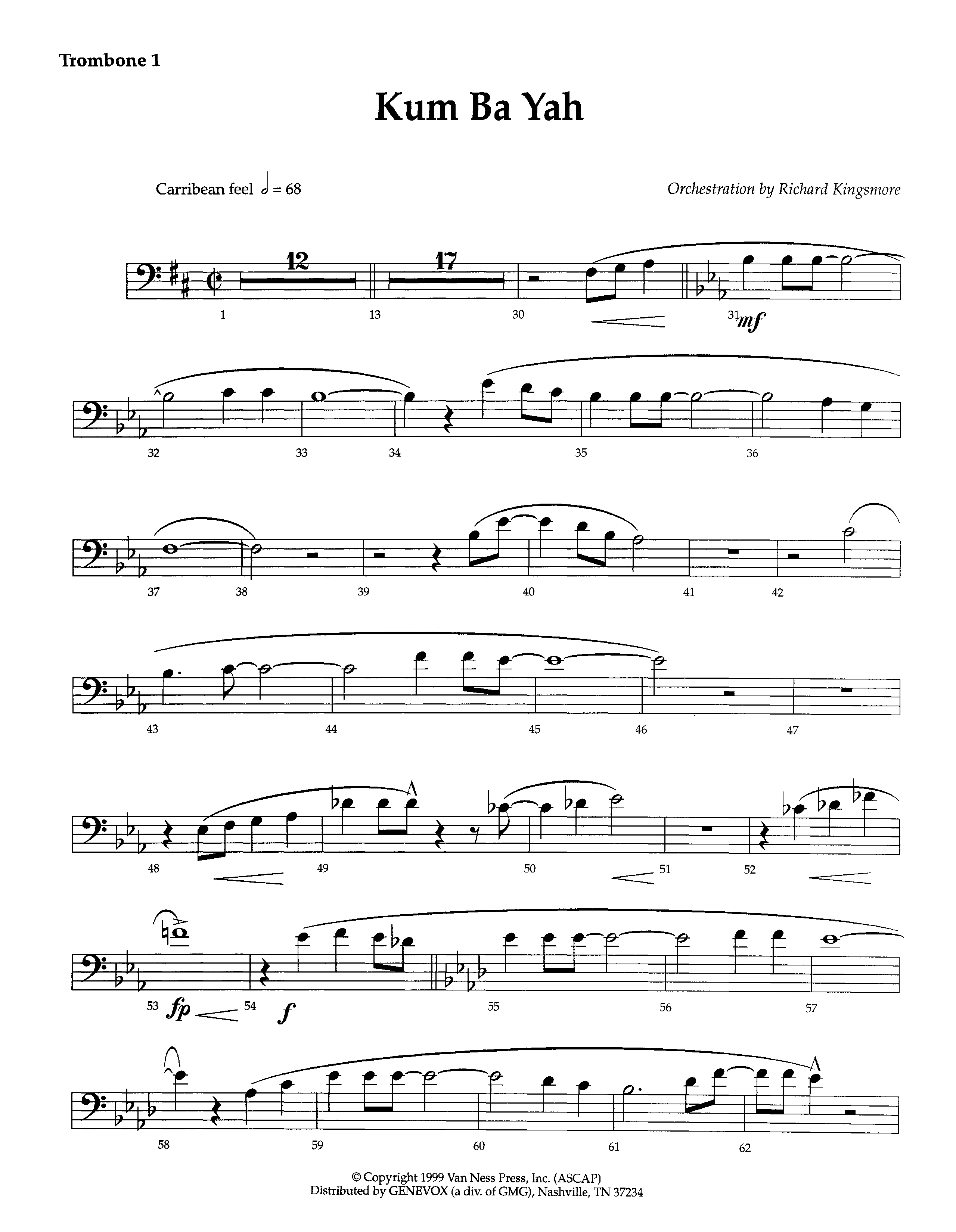 Kum Ba Yah (Instrumental) Trombone 1 (Lifeway Worship / Arr. Richard Kingsmore)