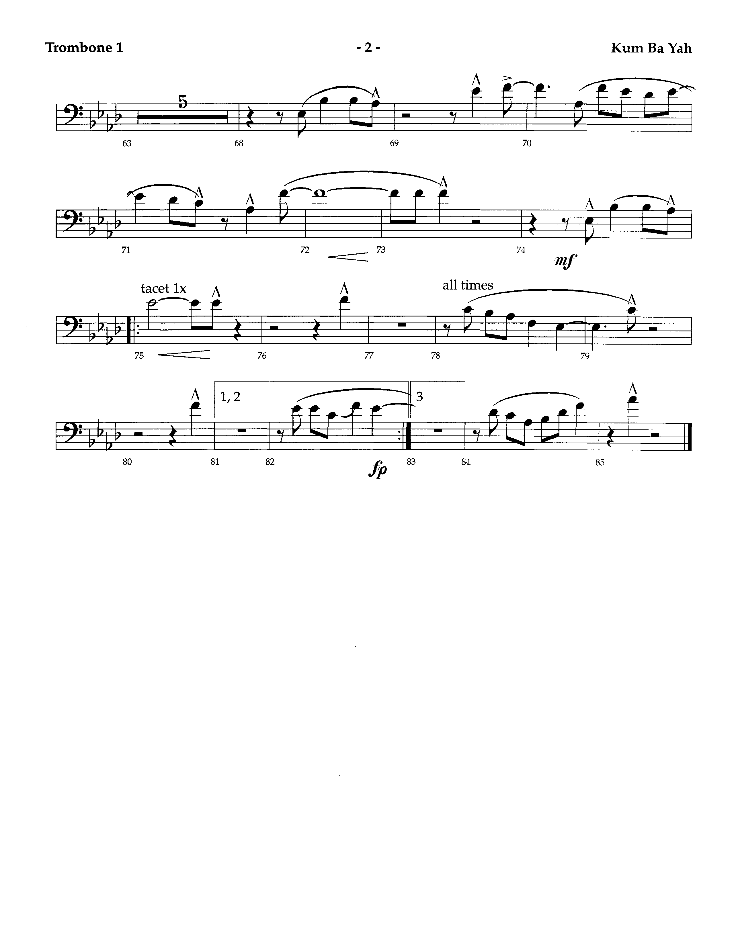 Kum Ba Yah (Instrumental) Trombone 1 (Lifeway Worship / Arr. Richard Kingsmore)