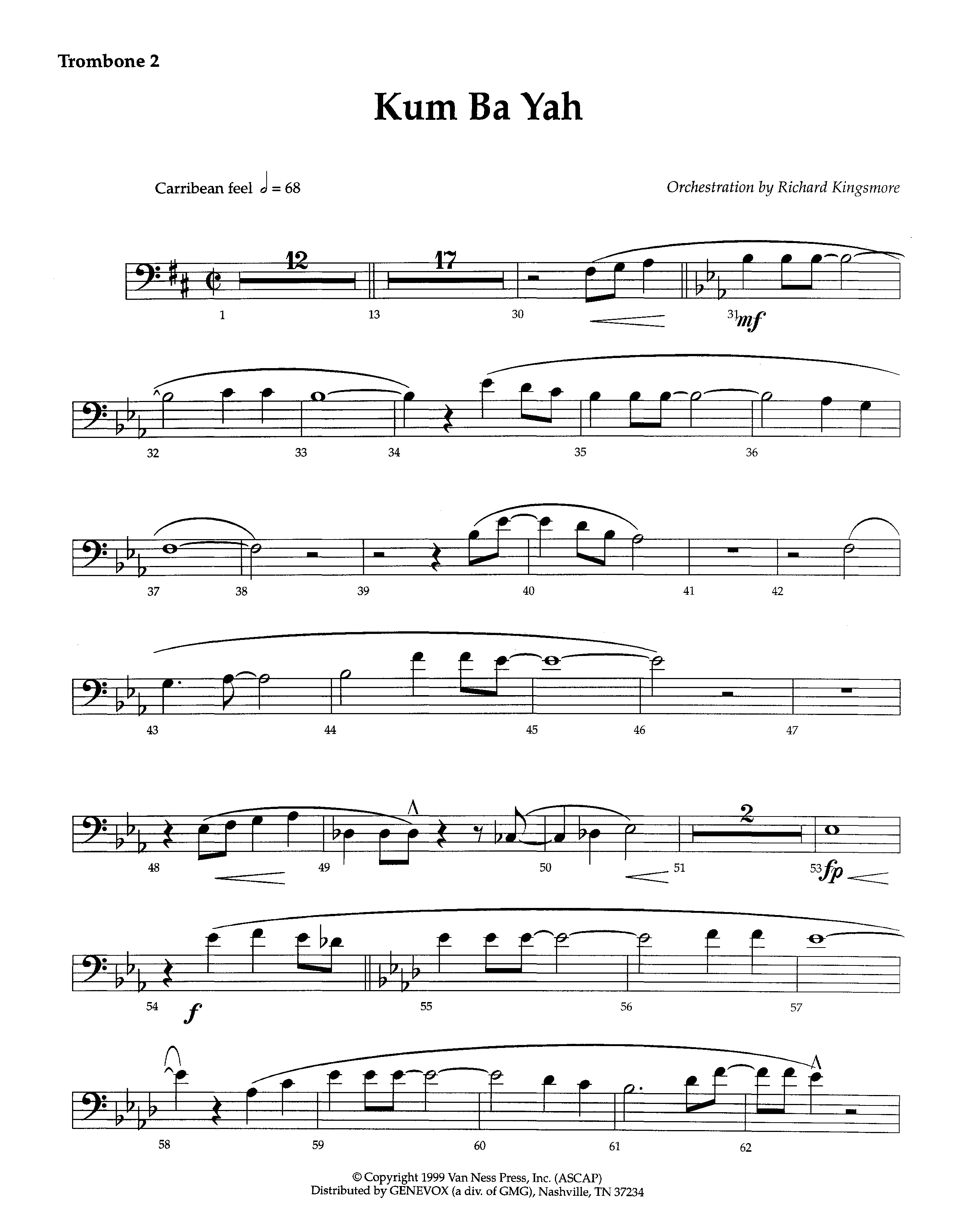 Kum Ba Yah (Instrumental) Trombone 2 (Lifeway Worship / Arr. Richard Kingsmore)