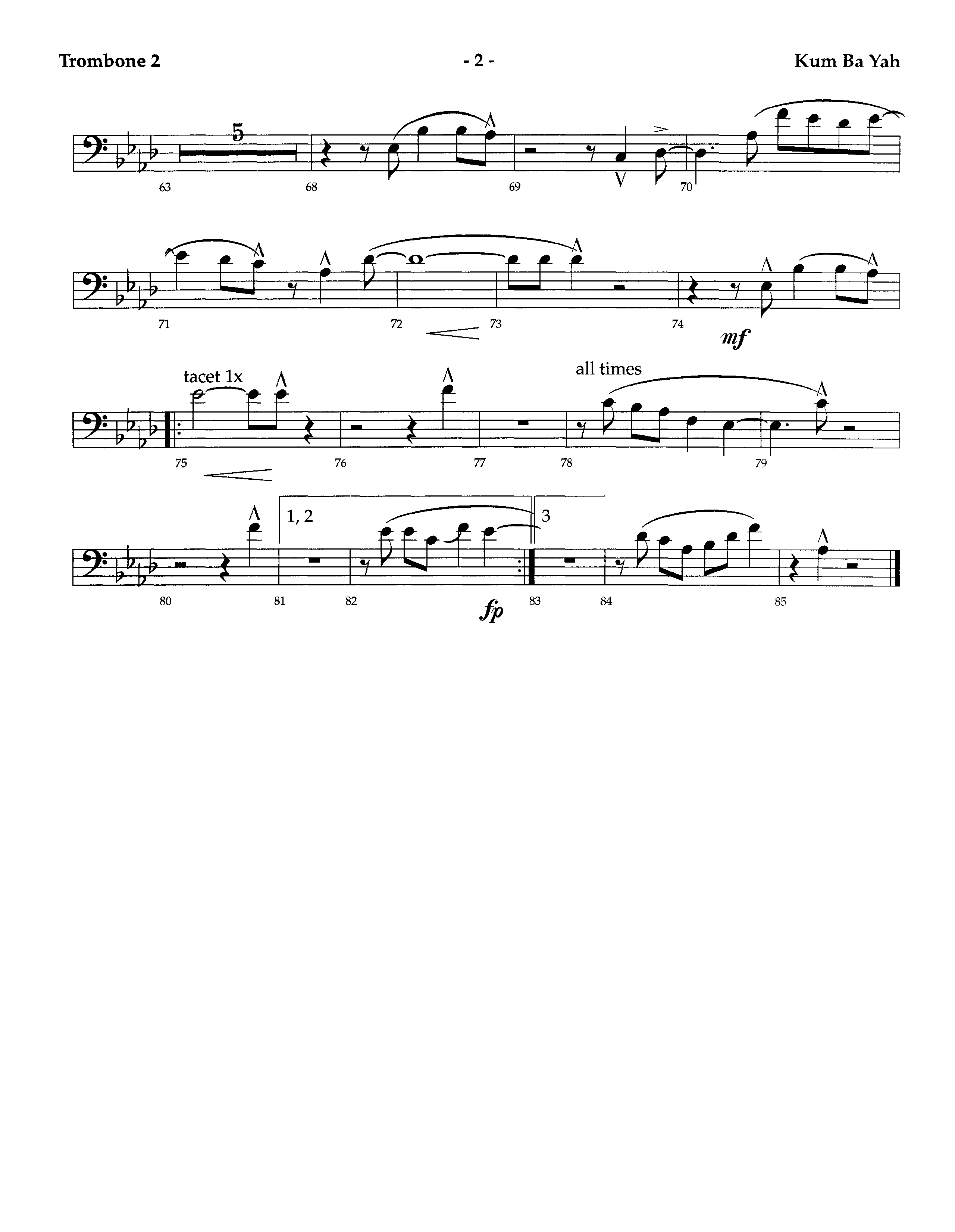 Kum Ba Yah (Instrumental) Trombone 2 (Lifeway Worship / Arr. Richard Kingsmore)