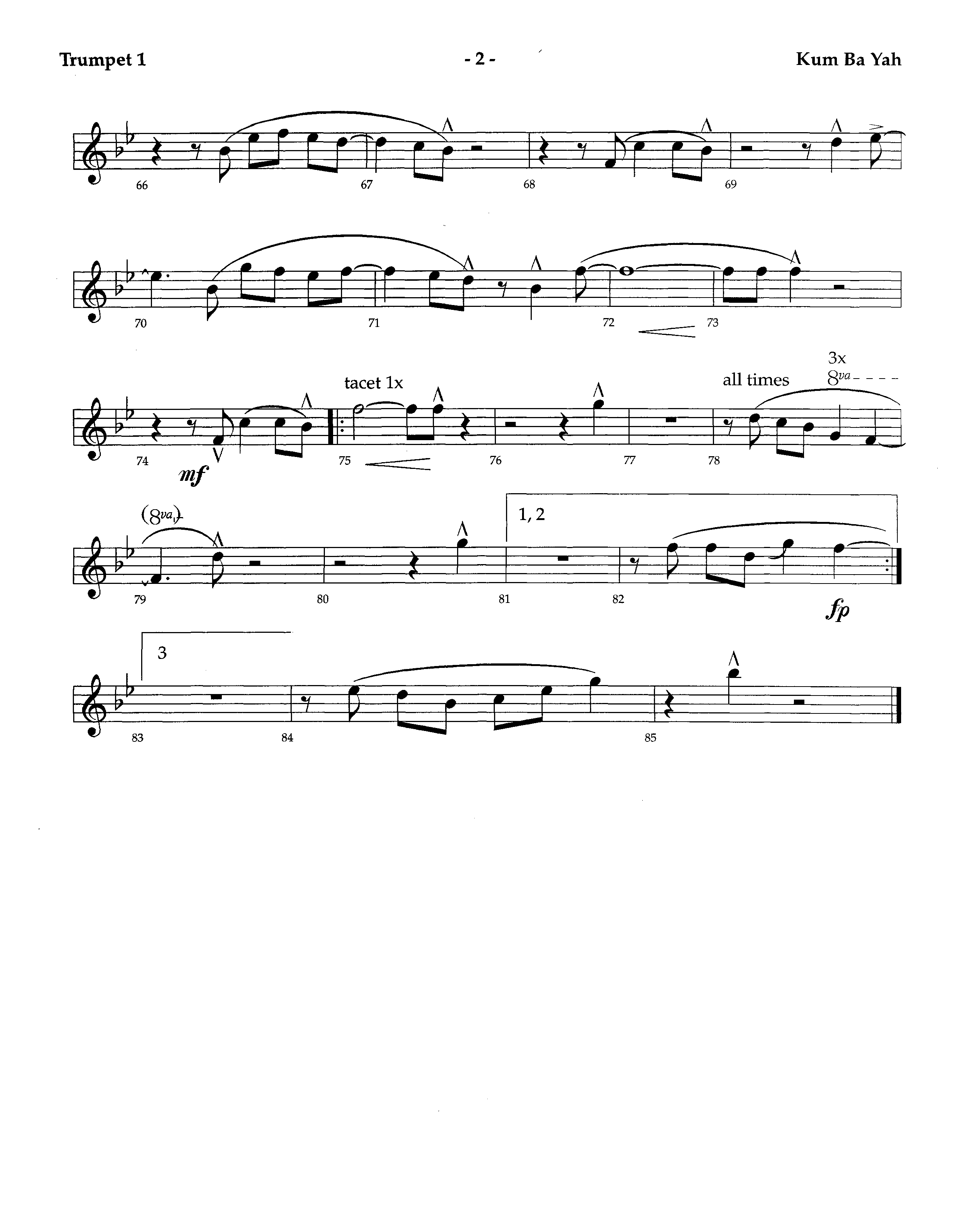 Kum Ba Yah (Instrumental) Trumpet 1 (Lifeway Worship / Arr. Richard Kingsmore)