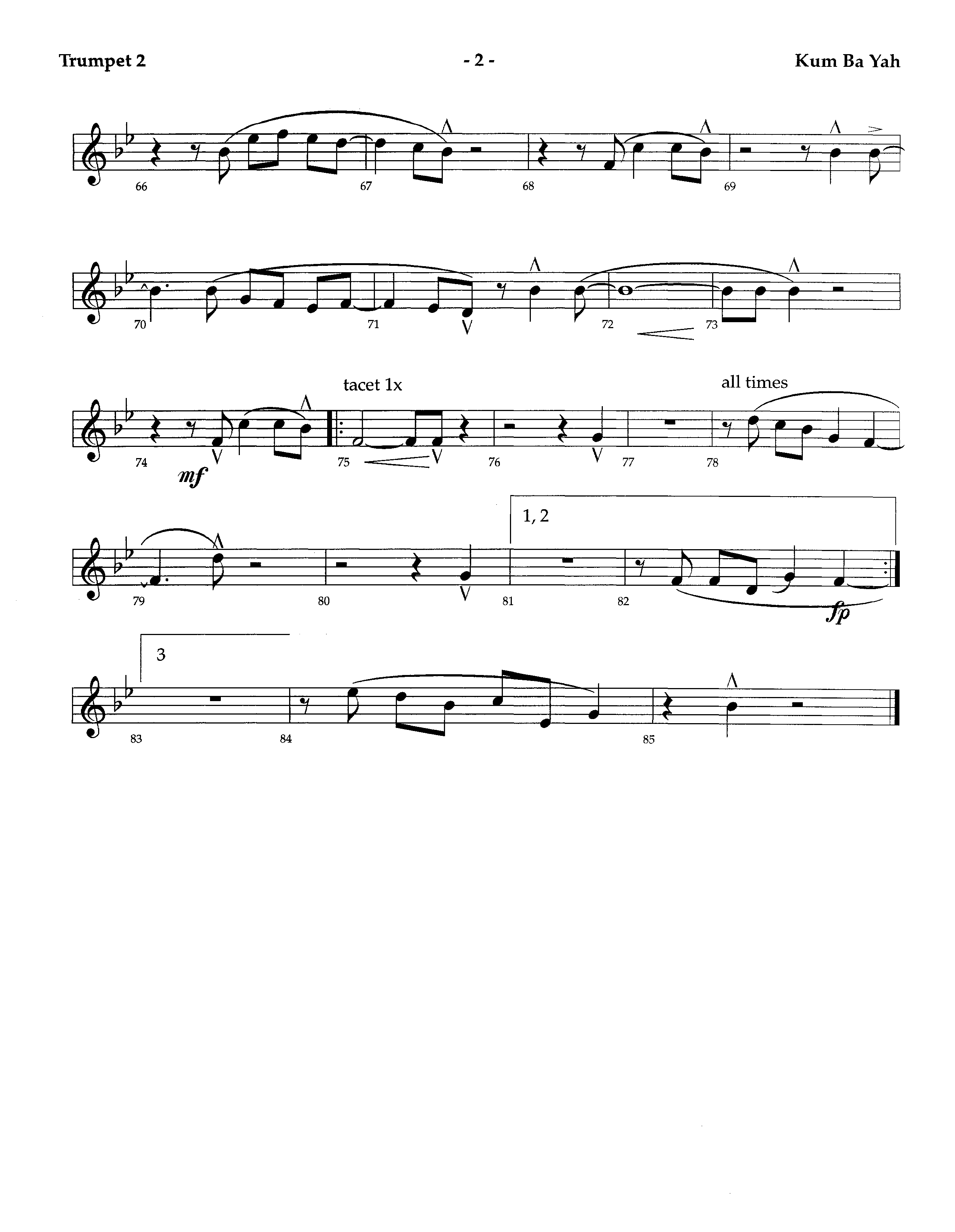 Kum Ba Yah (Instrumental) Trumpet 2 (Lifeway Worship / Arr. Richard Kingsmore)