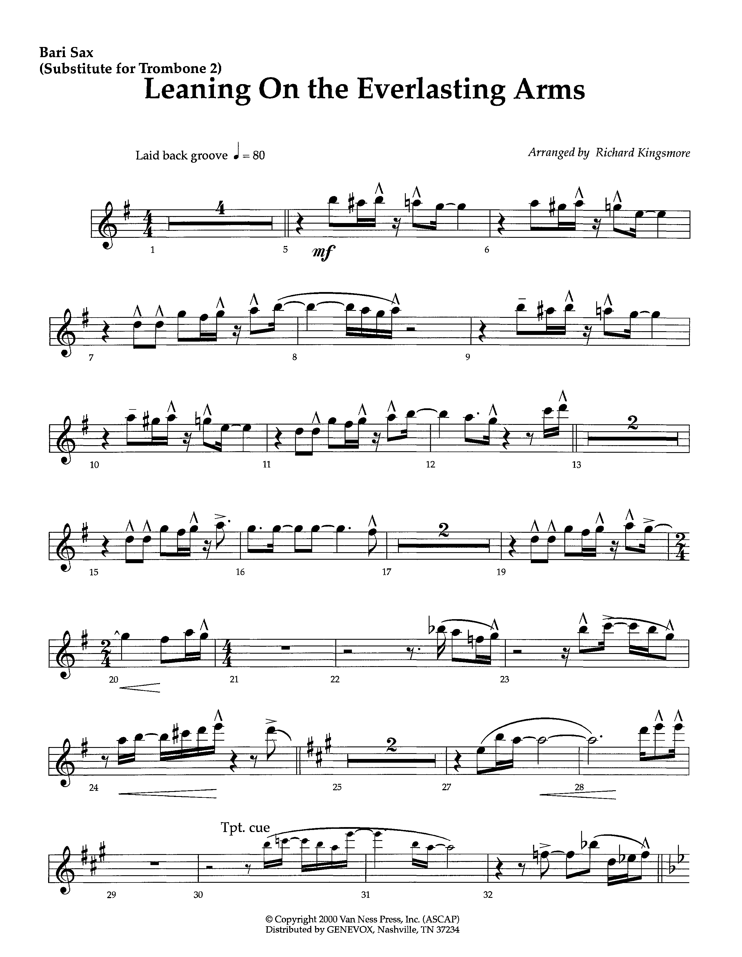 Leaning On The Everlasting Arms (Instrumental) Bari Sax (Lifeway Worship / Arr. Richard Kingsmore)