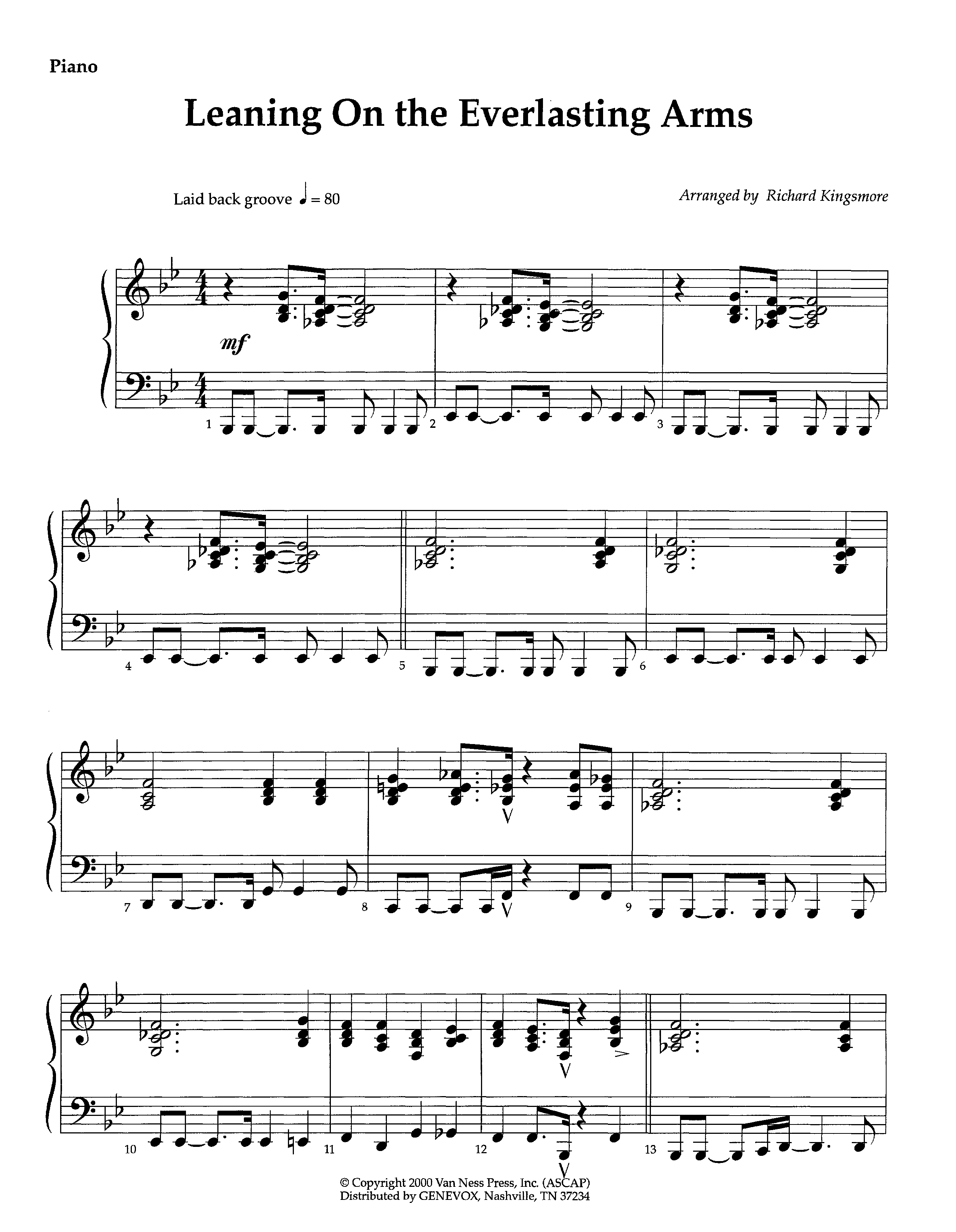 Leaning On The Everlasting Arms (Instrumental) Piano Sheet (Lifeway Worship / Arr. Richard Kingsmore)