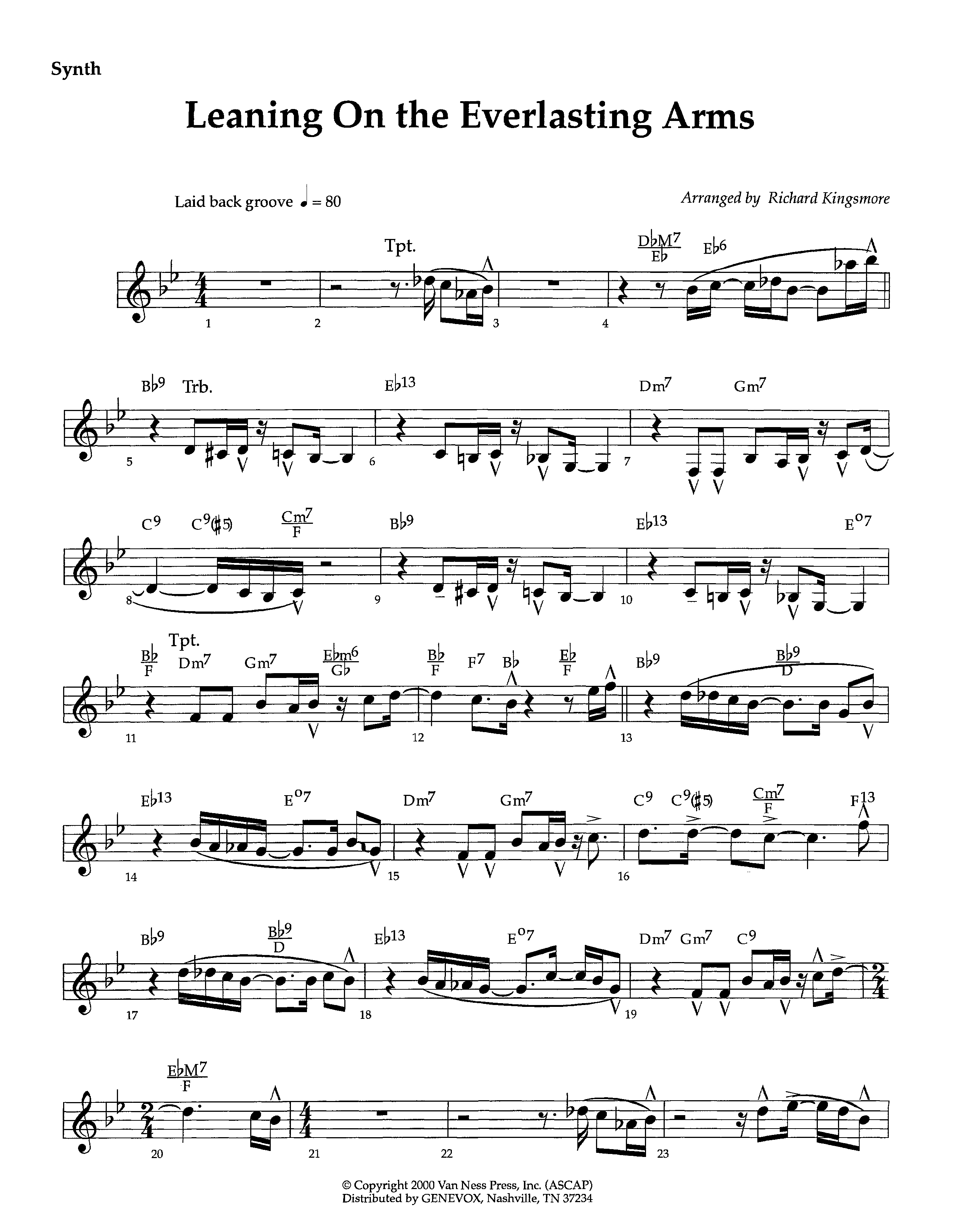 Leaning On The Everlasting Arms (Instrumental) Synth (Lifeway Worship / Arr. Richard Kingsmore)