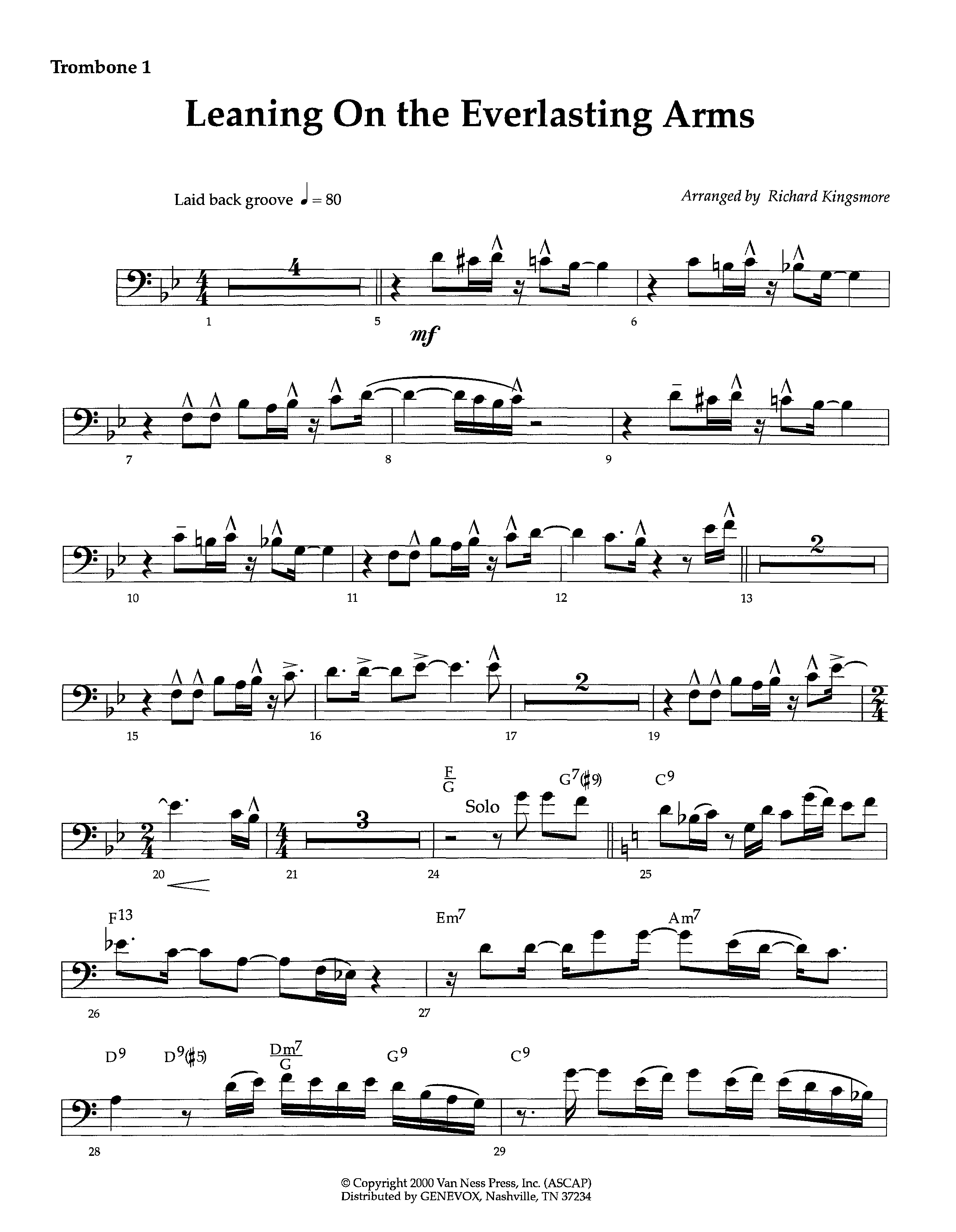 Leaning On The Everlasting Arms (Instrumental) Trombone 1 (Lifeway Worship / Arr. Richard Kingsmore)