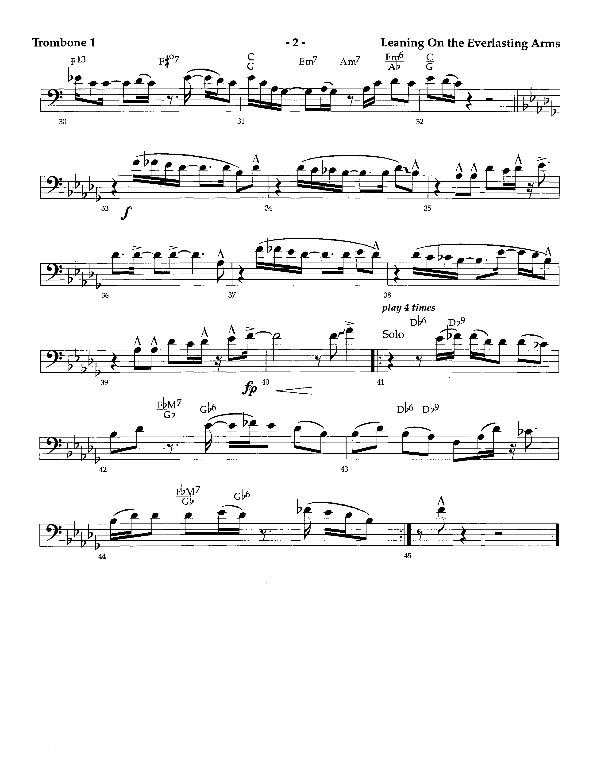 Leaning On The Everlasting Arms (Instrumental) Trombone 1 (Lifeway Worship / Arr. Richard Kingsmore)