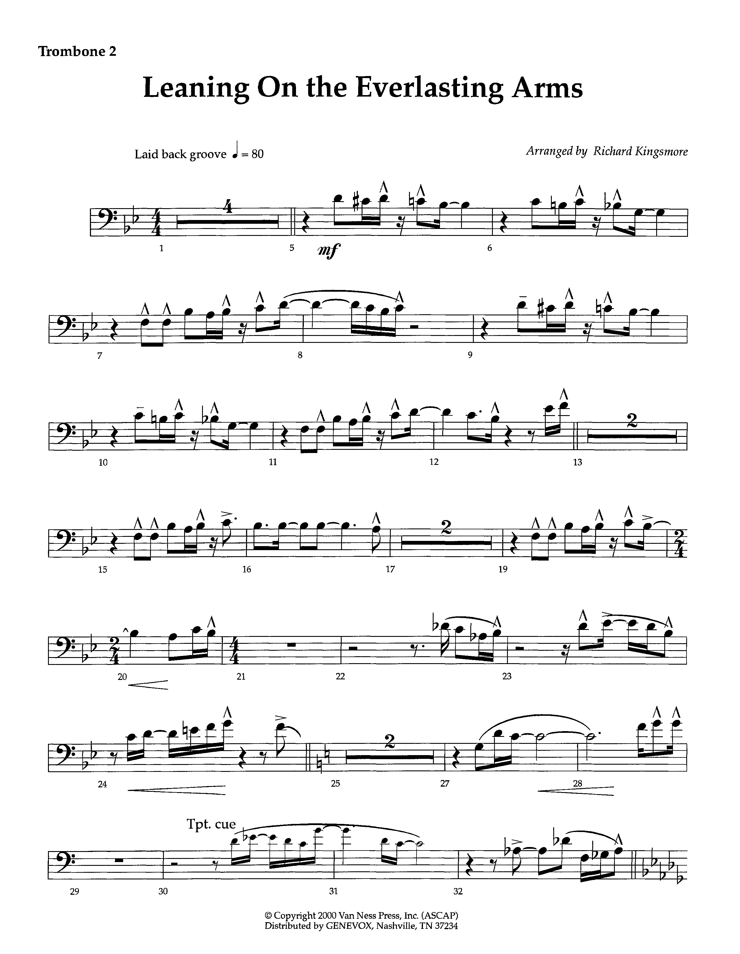 Leaning On The Everlasting Arms (Instrumental) Trombone 2 (Lifeway Worship / Arr. Richard Kingsmore)