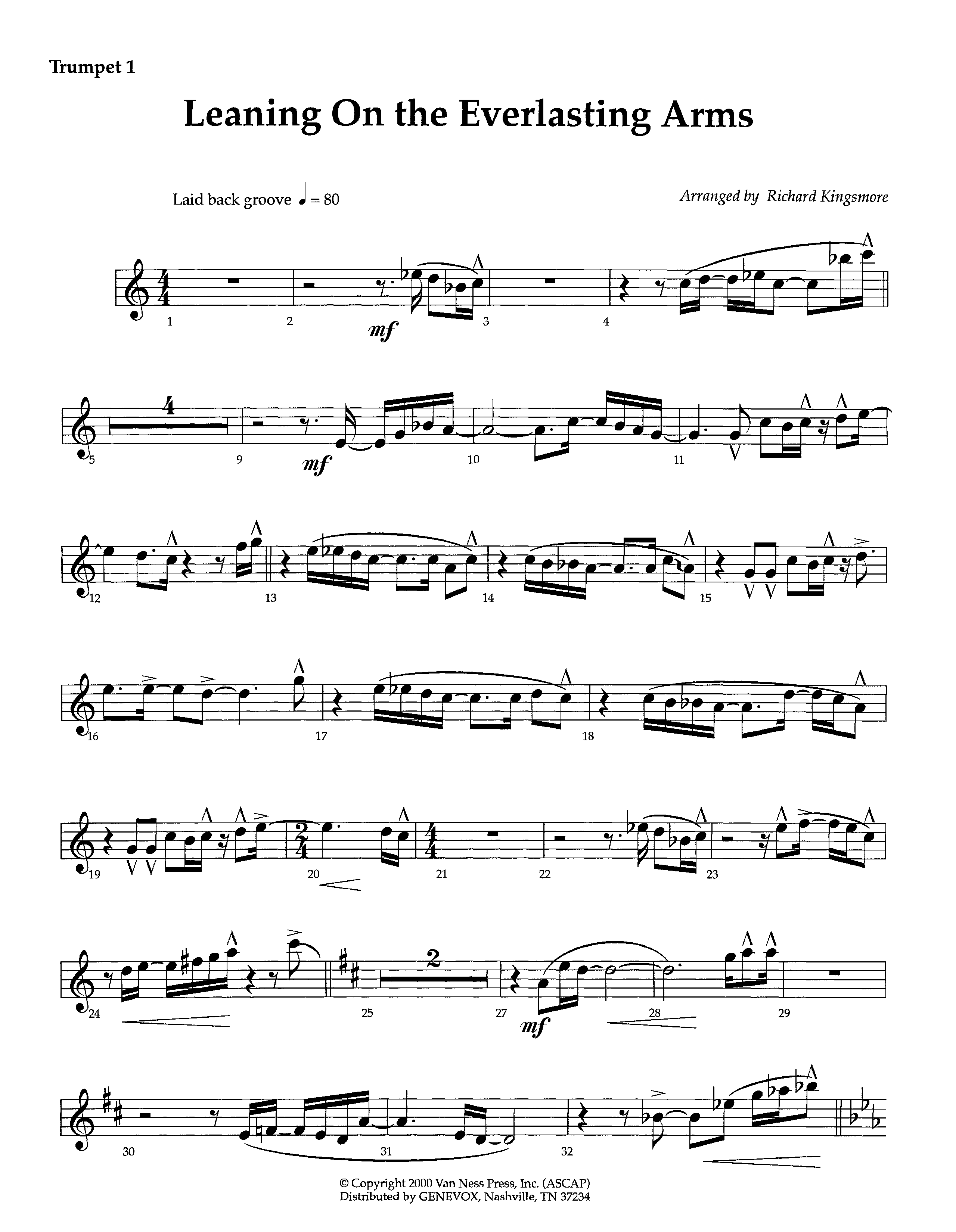 Leaning On The Everlasting Arms (Instrumental) Trumpet 1 (Lifeway Worship / Arr. Richard Kingsmore)