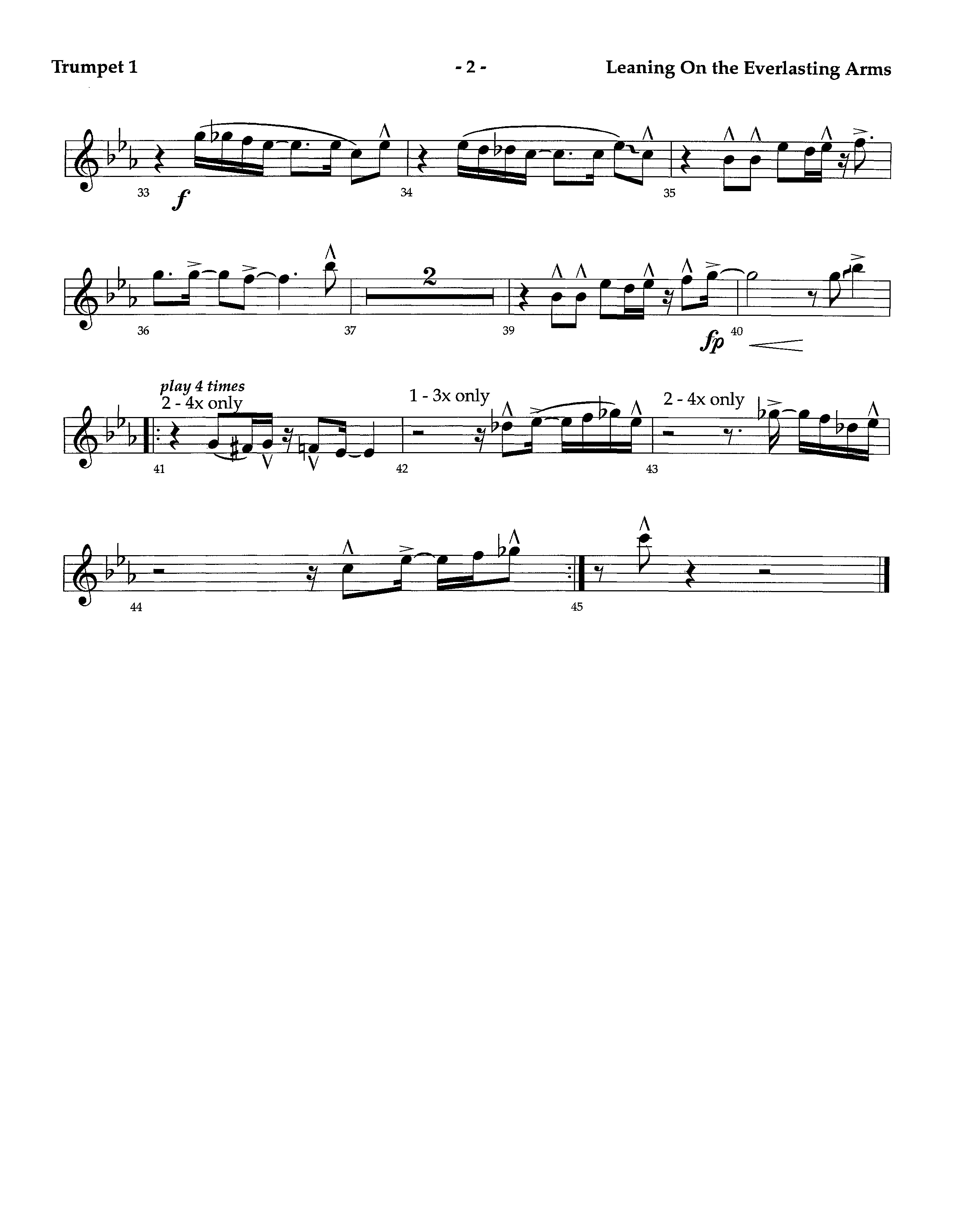 Leaning On The Everlasting Arms (Instrumental) Trumpet 1 (Lifeway Worship / Arr. Richard Kingsmore)