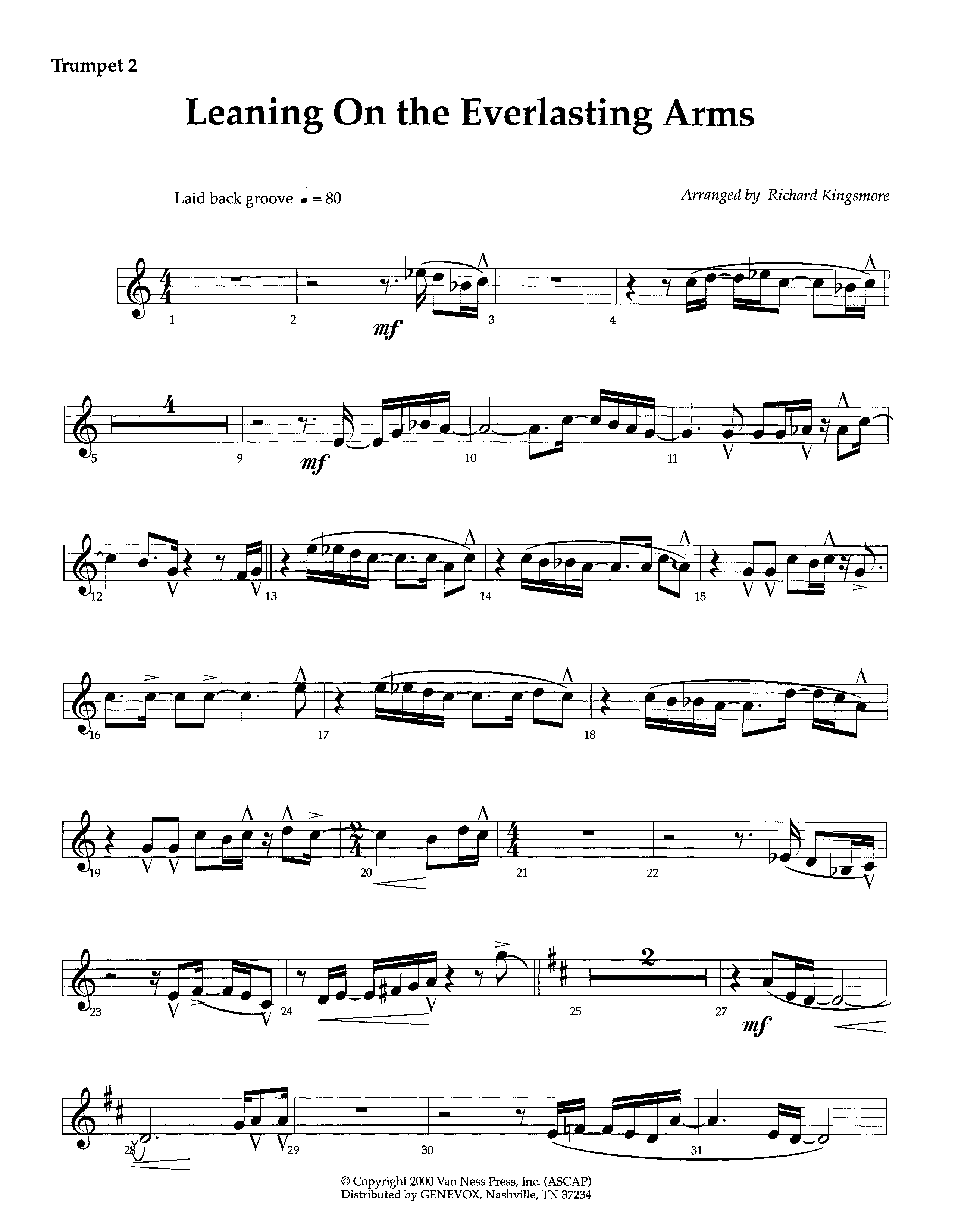 Leaning On The Everlasting Arms (Instrumental) Trumpet 2 (Lifeway Worship / Arr. Richard Kingsmore)