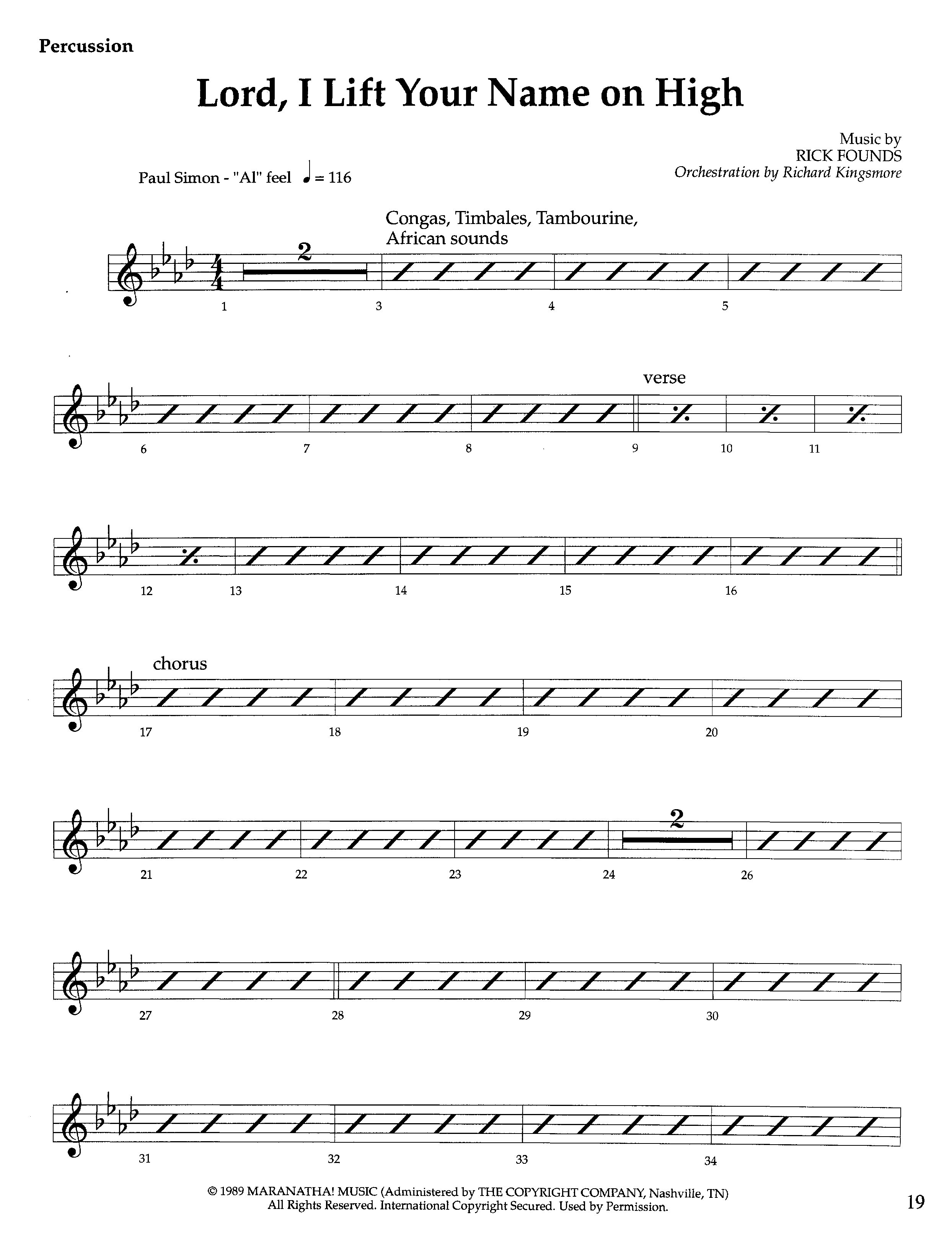 Lord I Lift Your Name On High (Instrumental) Percussion (Lifeway Worship / Arr. Richard Kingsmore)