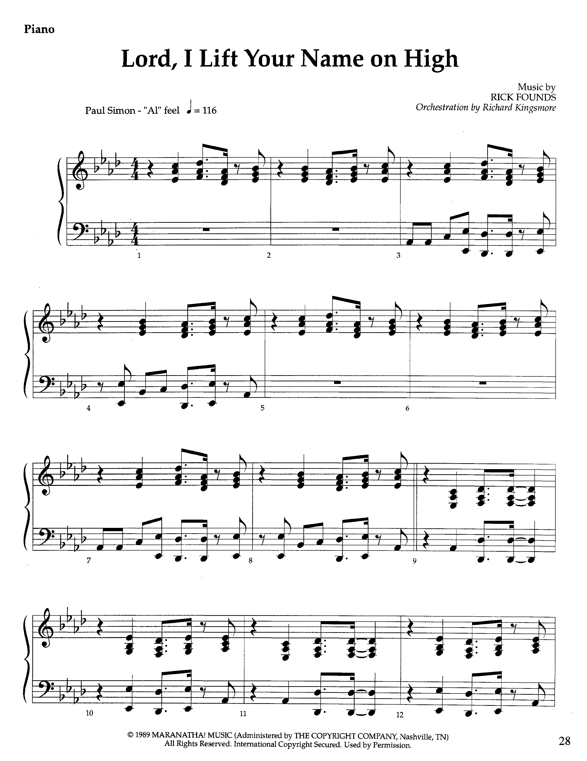 Lord I Lift Your Name On High (Instrumental) Piano Sheet (Lifeway Worship / Arr. Richard Kingsmore)