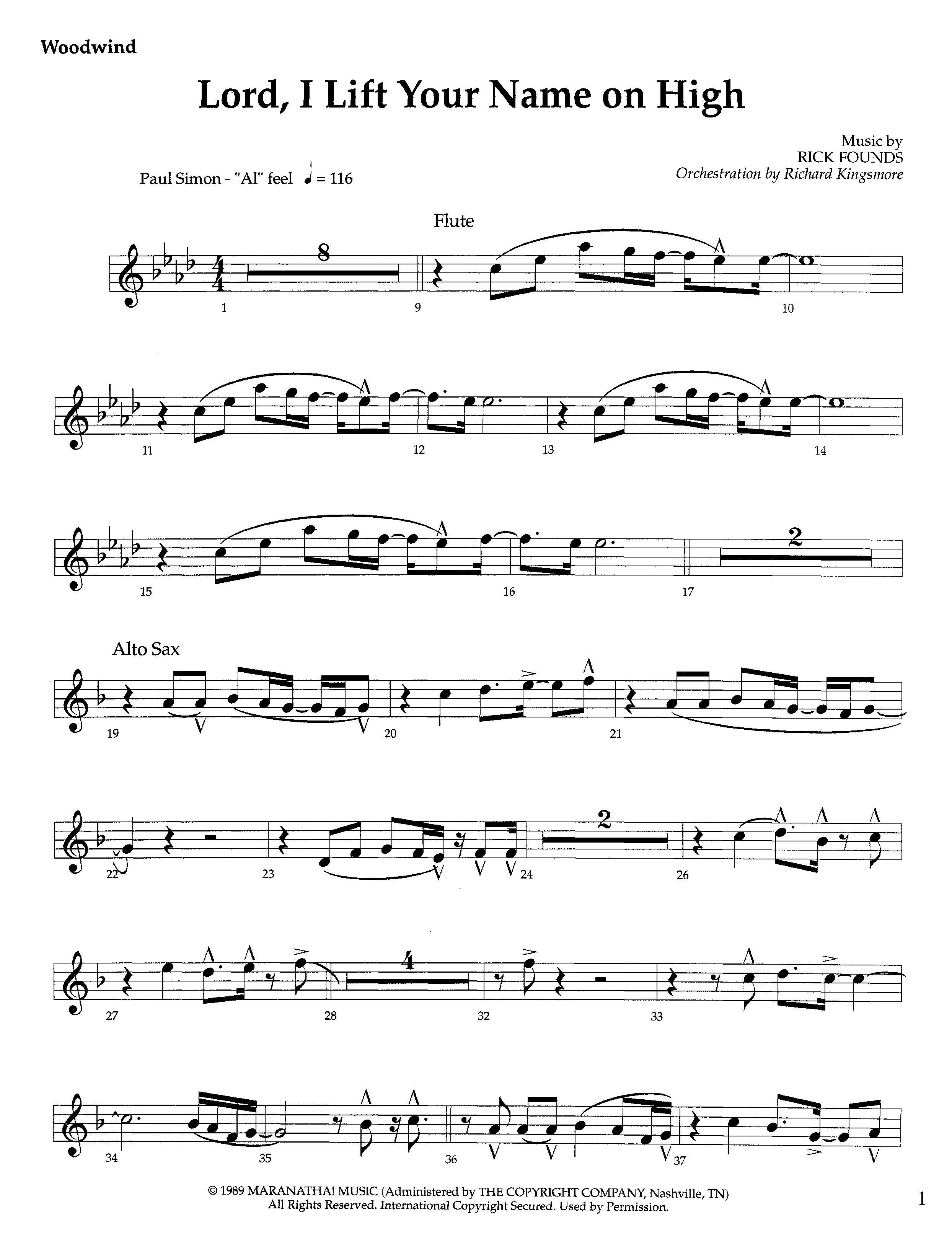 Lord I Lift Your Name On High (Instrumental) Winds (Lifeway Worship / Arr. Richard Kingsmore)