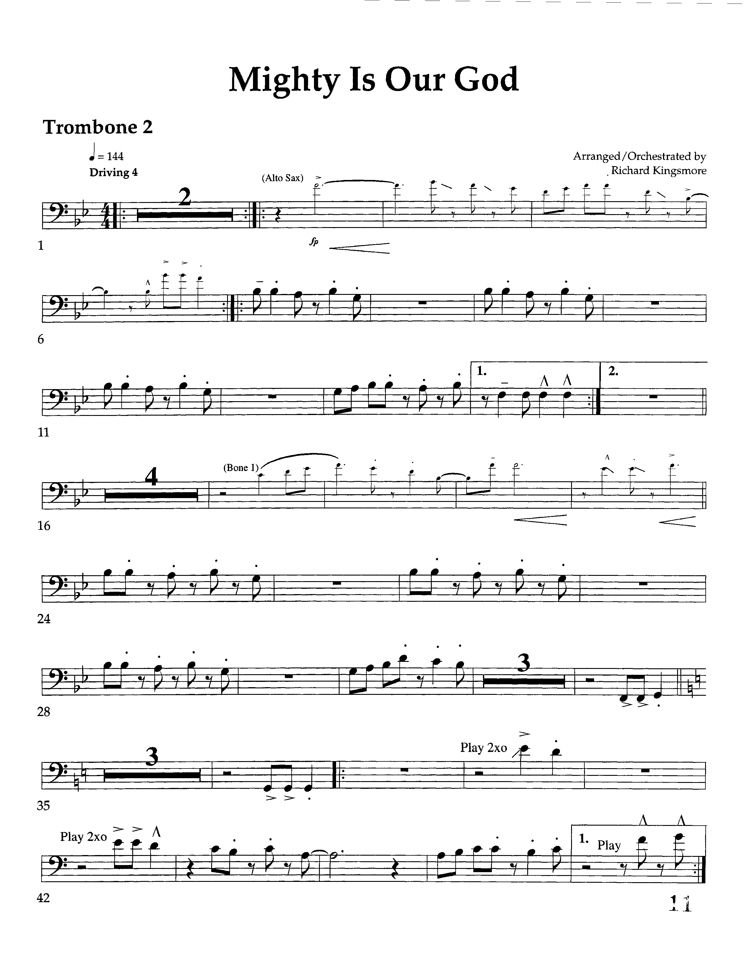 Mighty Is Our God (Instrumental) Trombone 2 (Lifeway Worship / Arr. Richard Kingsmore)