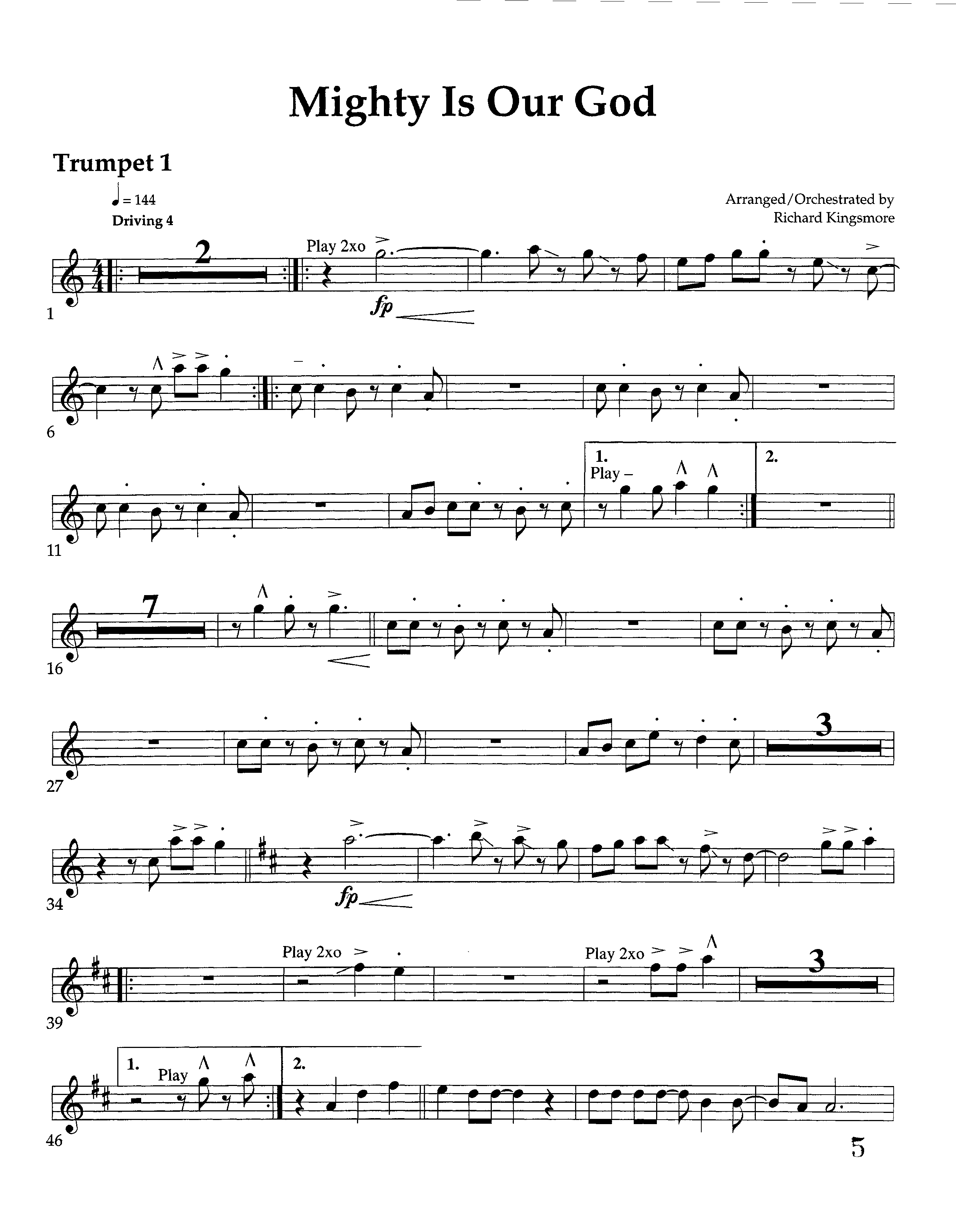 Mighty Is Our God (Instrumental) Trumpet 1 (Lifeway Worship / Arr. Richard Kingsmore)