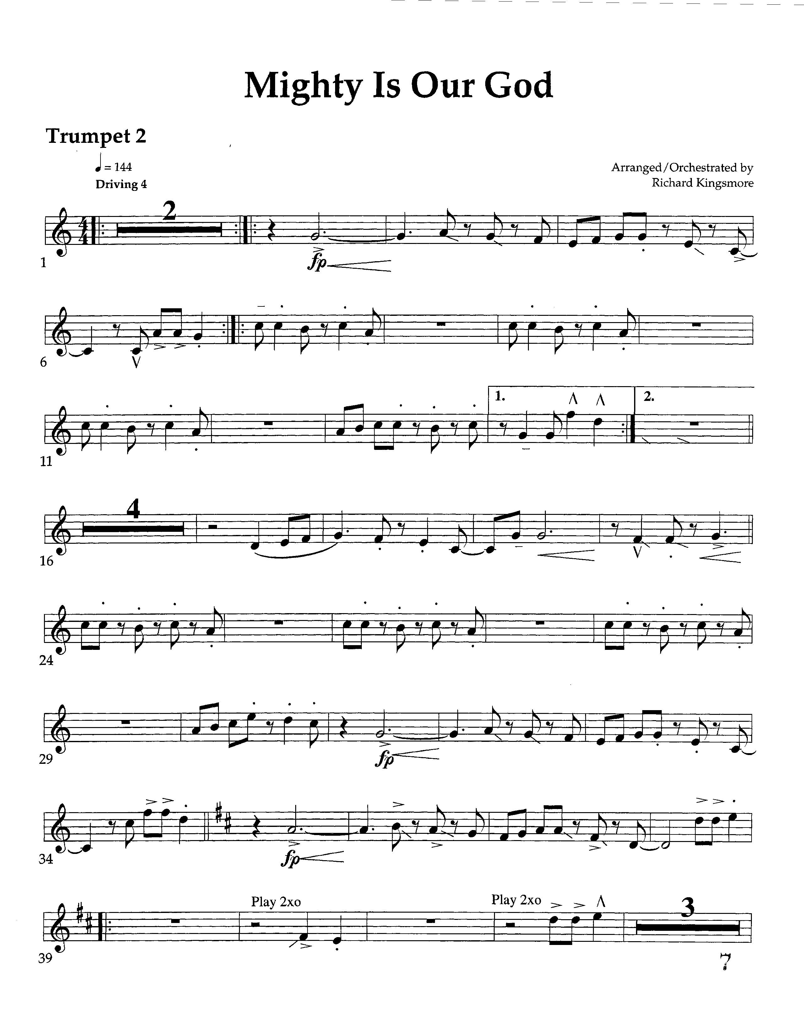 Mighty Is Our God (Instrumental) Trumpet 2 (Lifeway Worship / Arr. Richard Kingsmore)