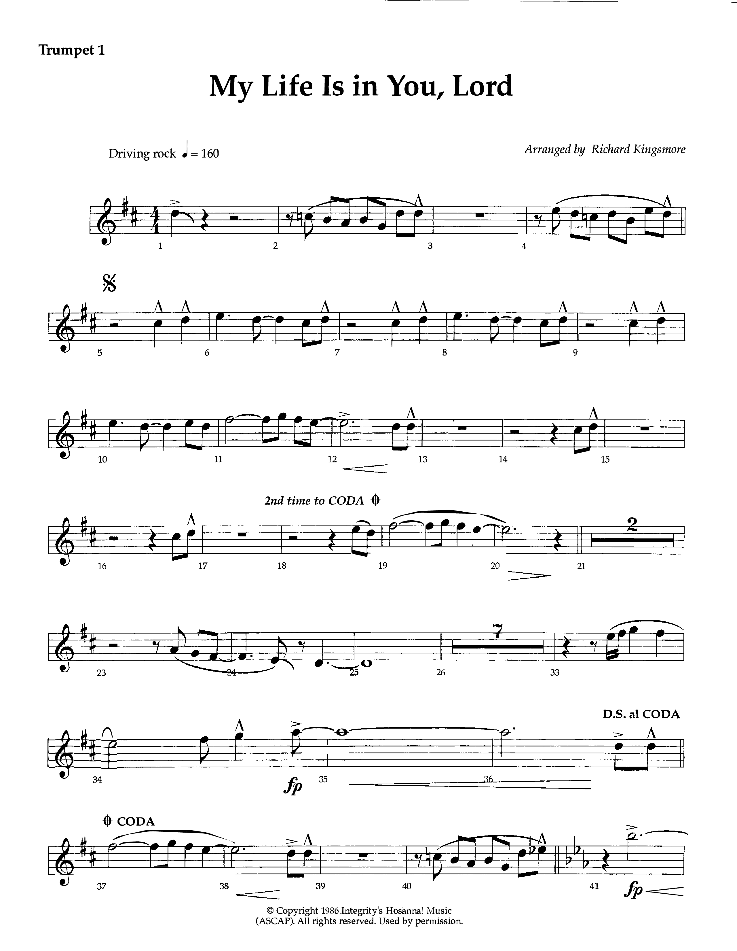 My Life Is In You (Instrumental) Trumpet 1 (Lifeway Worship / Arr. Richard Kingsmore)