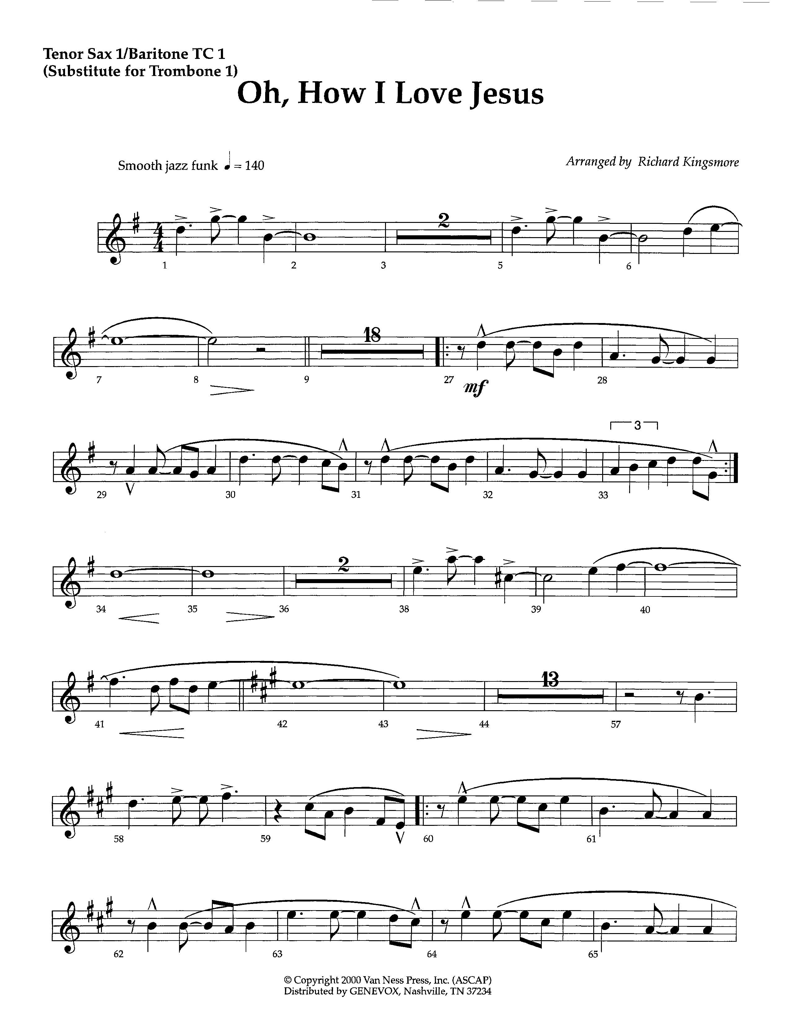 Oh How I Love Jesus (Instrumental) Tenor Sax/Baritone T.C. (Lifeway Worship / Arr. Richard Kingsmore)