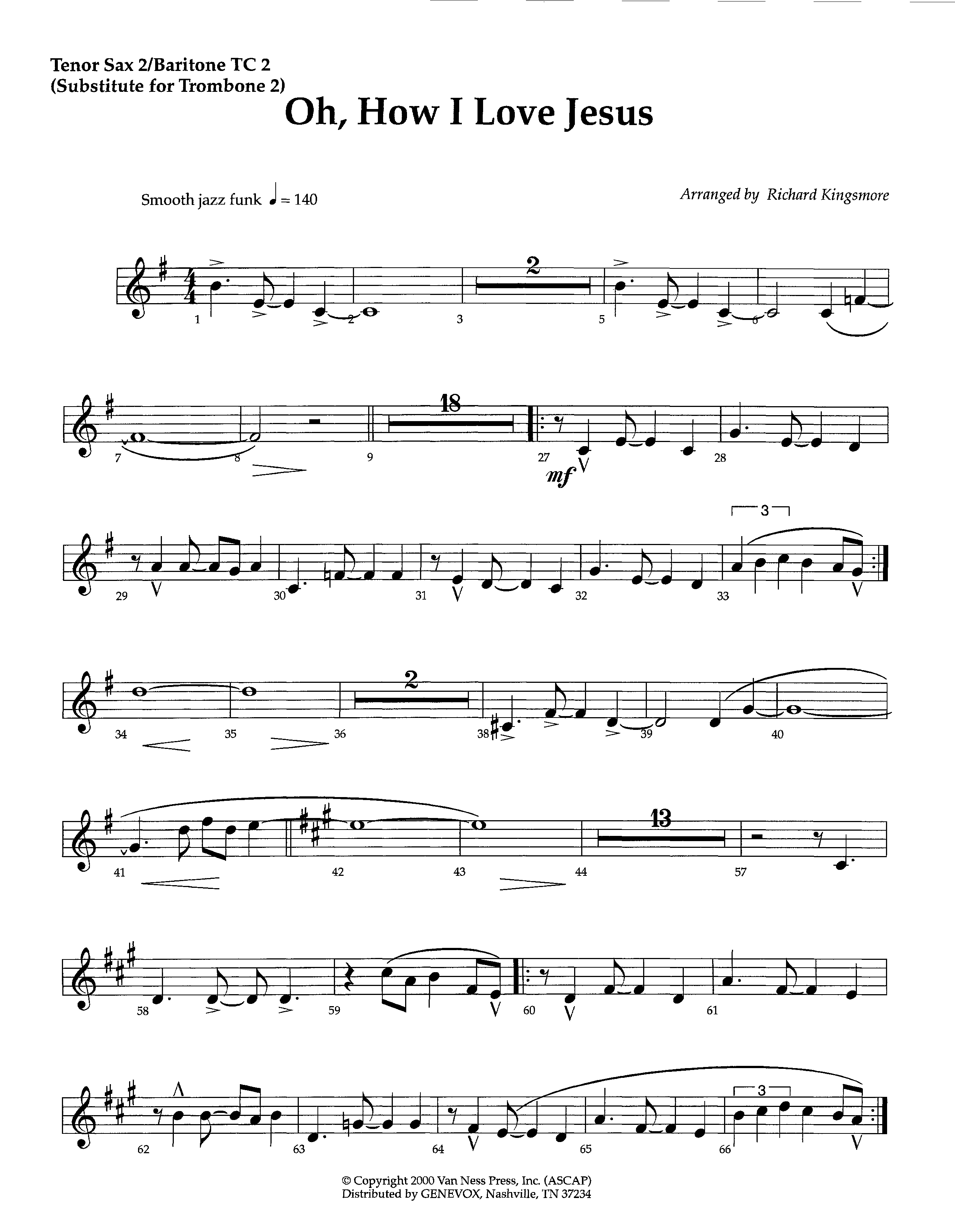 Oh How I Love Jesus (Instrumental) Tenor Sax/Baritone T.C. (Lifeway Worship / Arr. Richard Kingsmore)