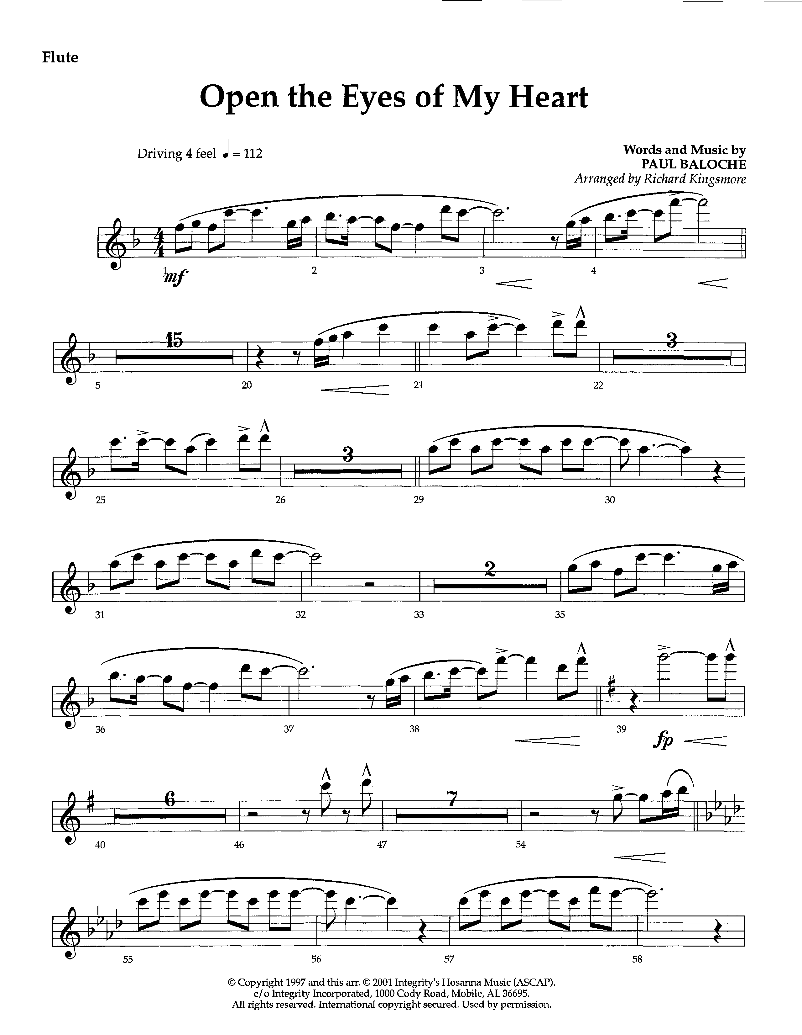 Open The Eyes Of My Heart (Instrumental) Flute (Lifeway Worship / Arr. Richard Kingsmore)