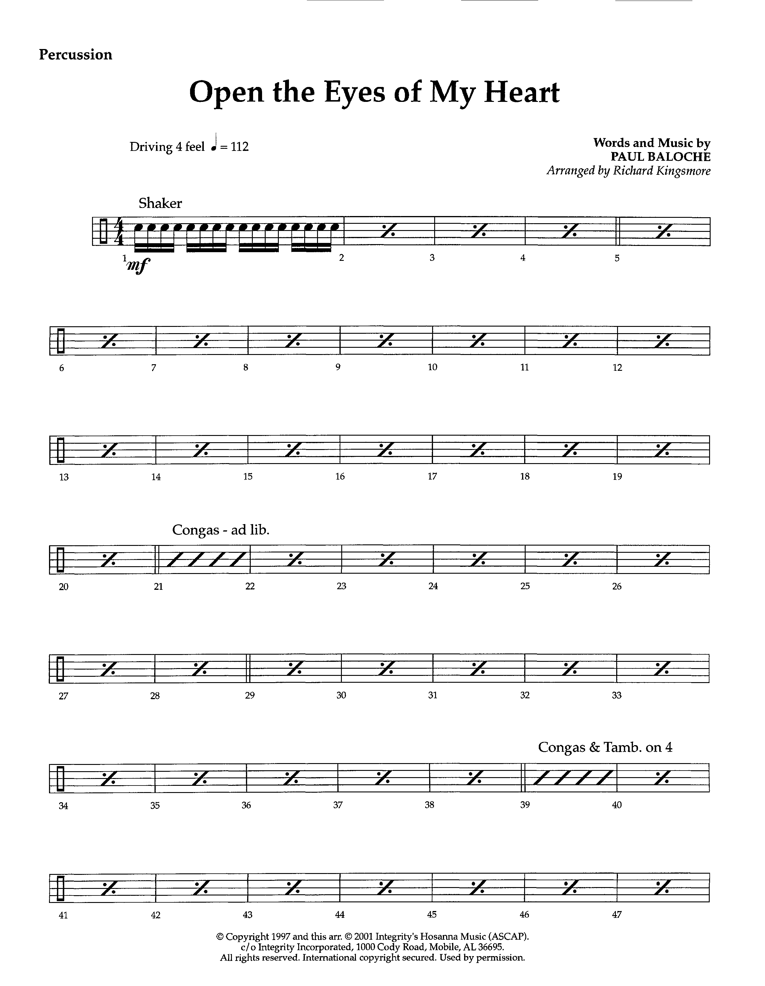 Open The Eyes Of My Heart (Instrumental) Percussion (Lifeway Worship / Arr. Richard Kingsmore)