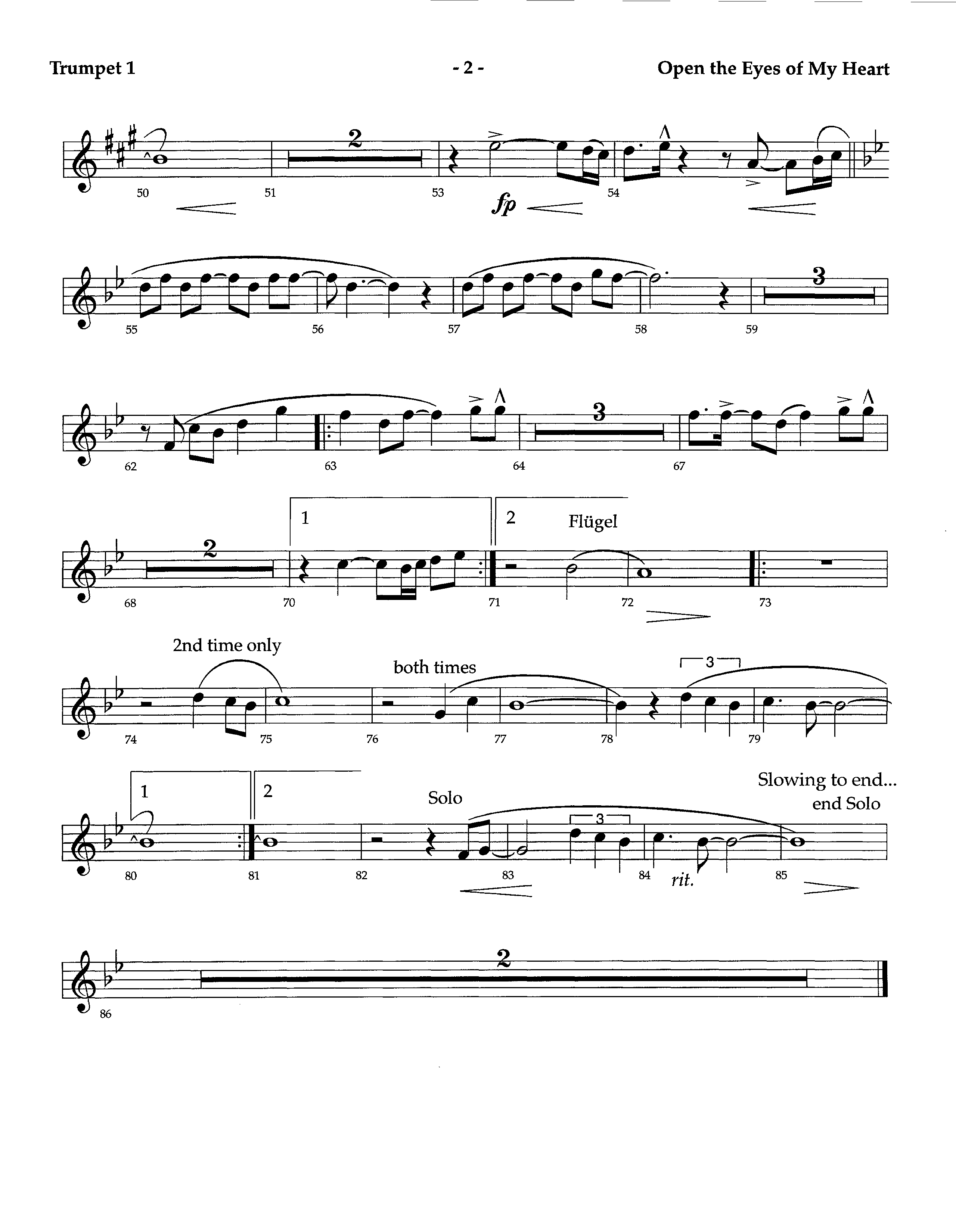 Open The Eyes Of My Heart (Instrumental) Trumpet 1 (Lifeway Worship / Arr. Richard Kingsmore)