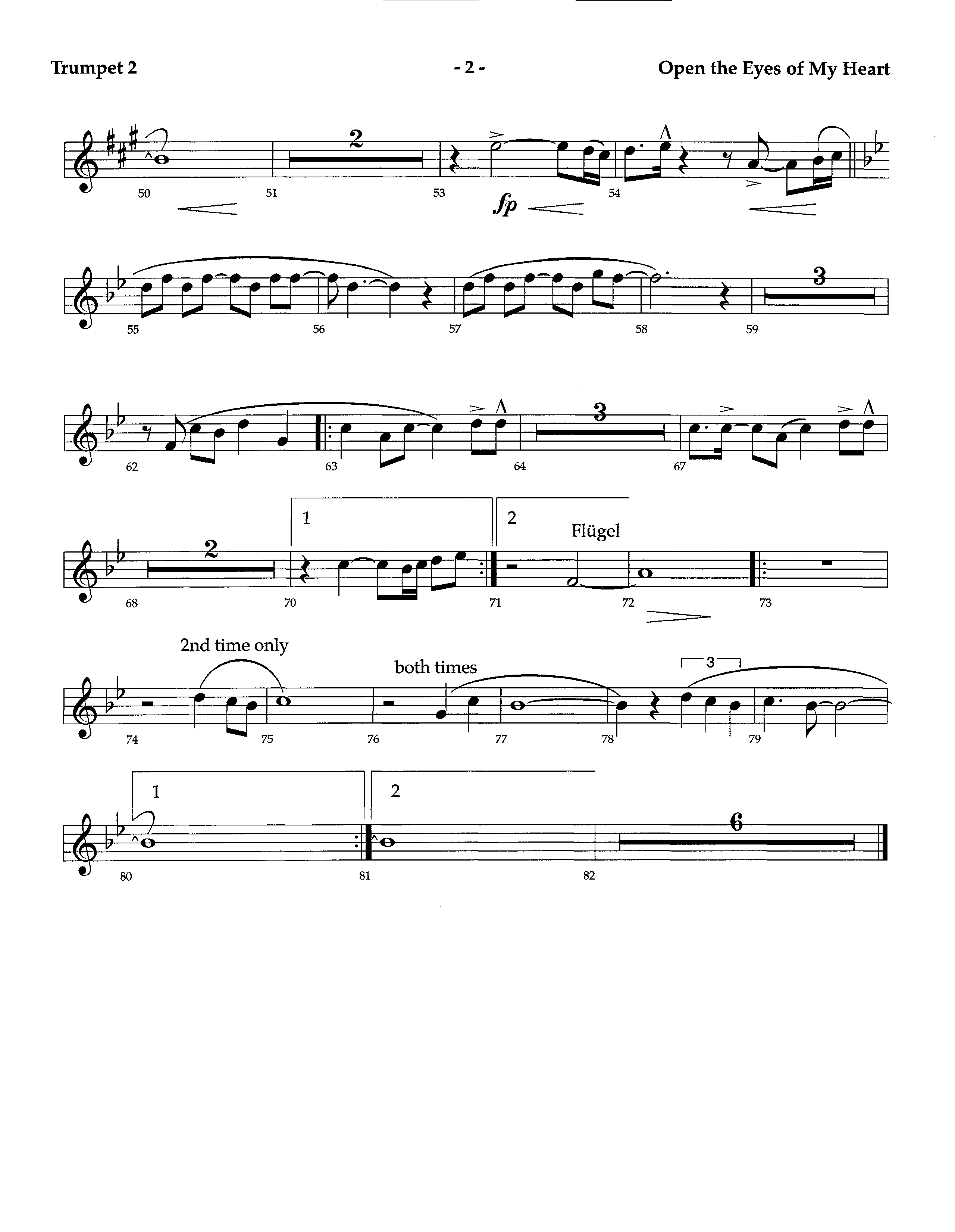 Open The Eyes Of My Heart (Instrumental) Trumpet 2 (Lifeway Worship / Arr. Richard Kingsmore)