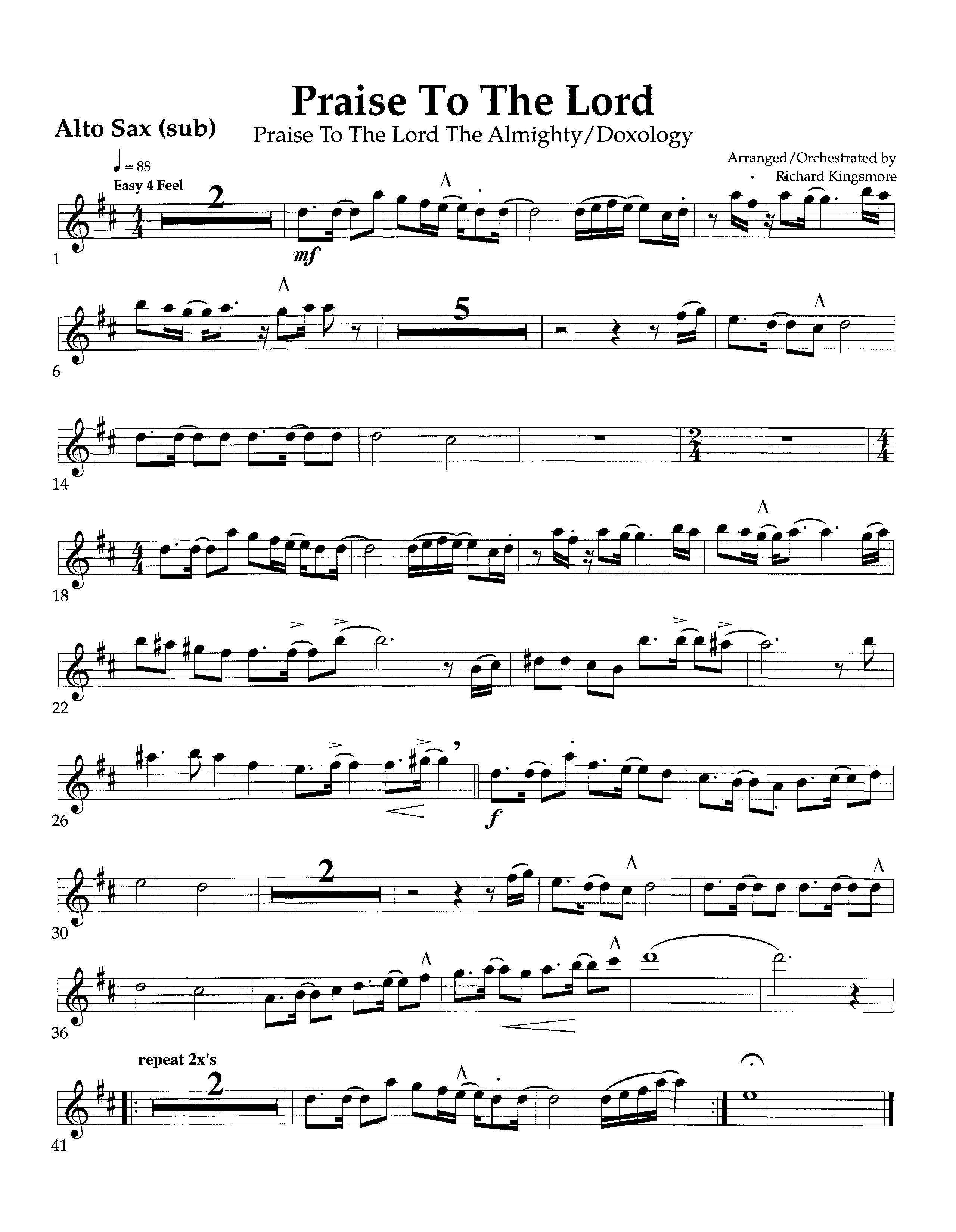 Praise To The Lord (Instrumental) Alto Sax (Arr. Richard Kingsmore / Lifeway Worship)