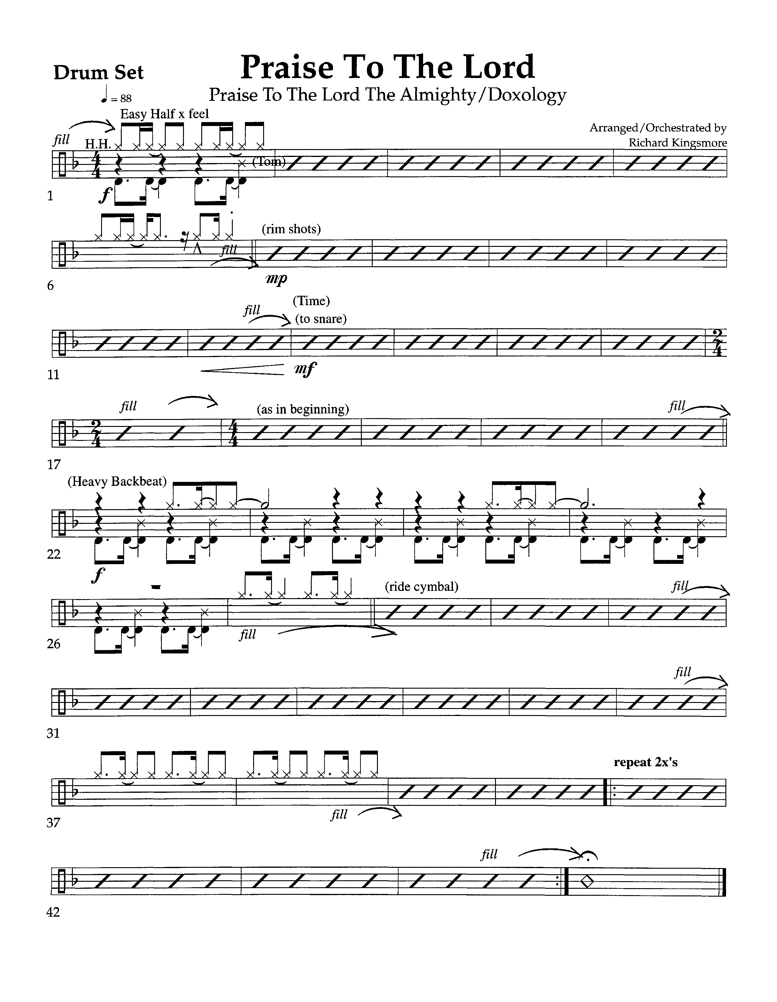 Praise To The Lord (Instrumental) Drum Set (Arr. Richard Kingsmore / Lifeway Worship)