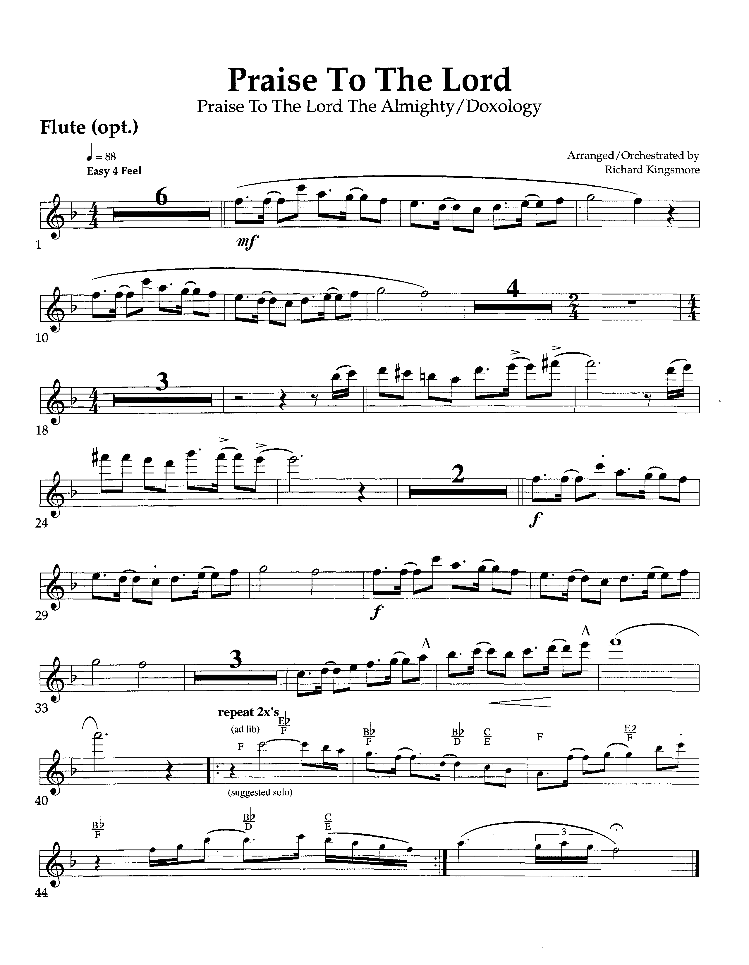 Praise To The Lord (Instrumental) Flute (Arr. Richard Kingsmore / Lifeway Worship)