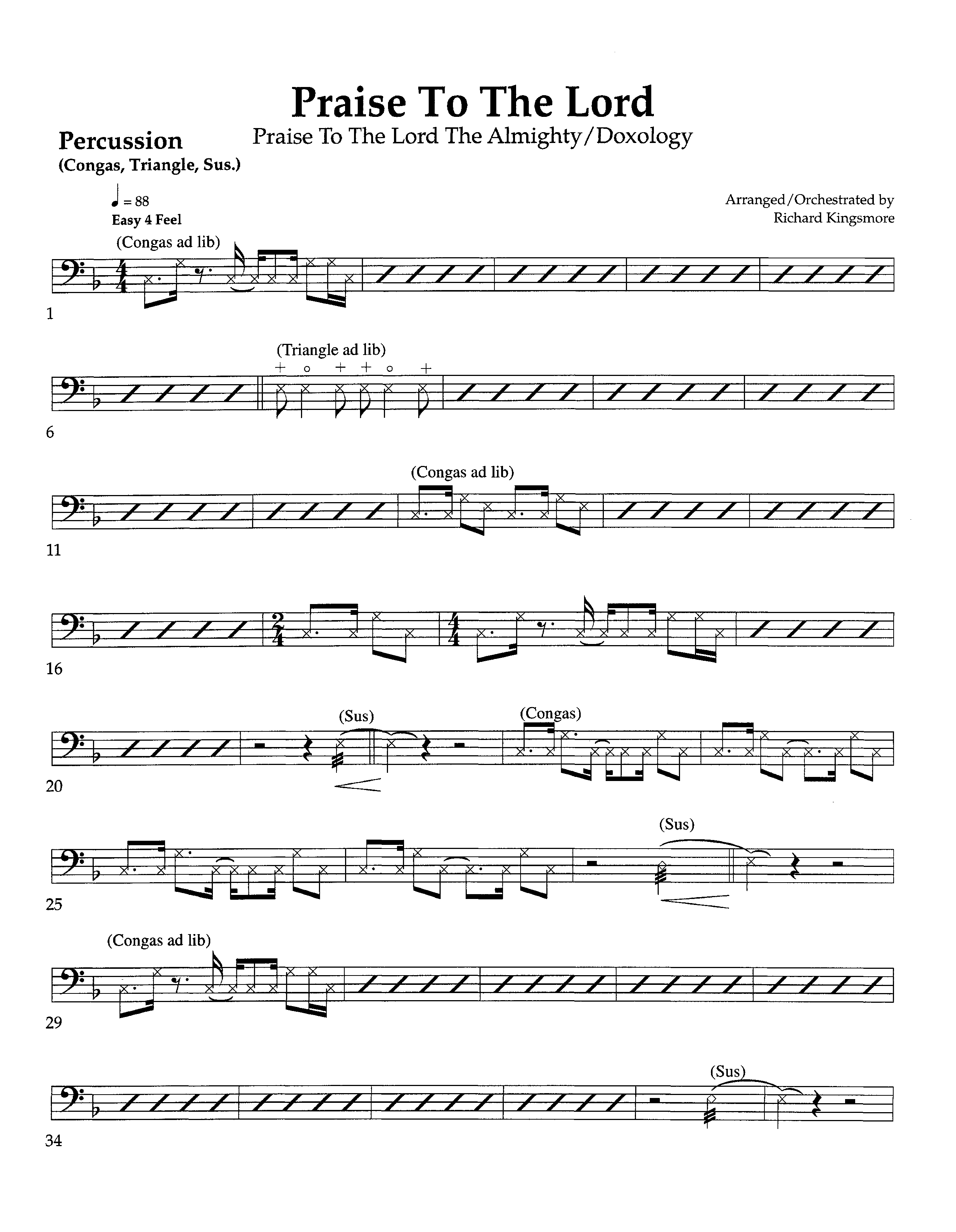 Praise To The Lord (Instrumental) Percussion (Arr. Richard Kingsmore / Lifeway Worship)