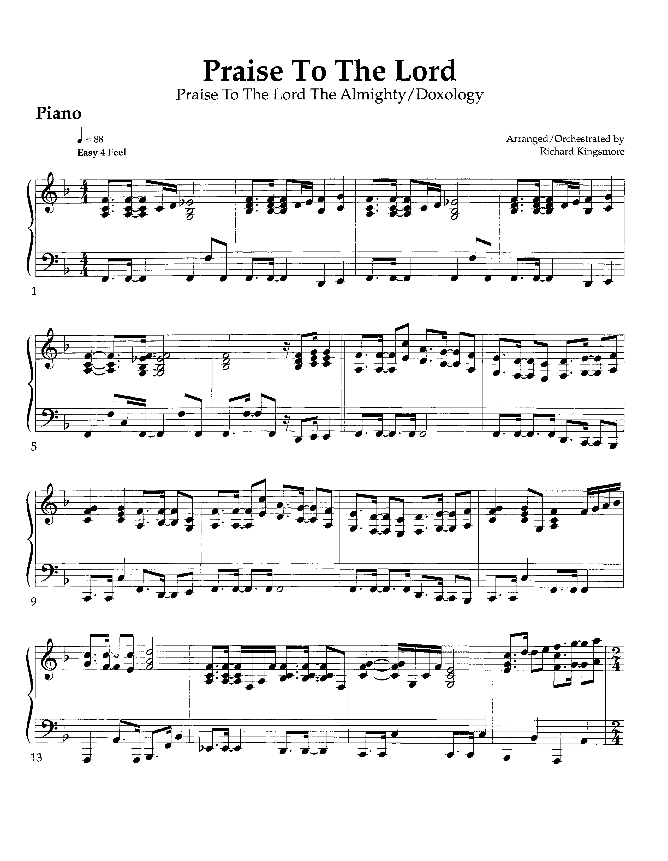 Praise To The Lord (Instrumental) Piano Sheet (Arr. Richard Kingsmore / Lifeway Worship)
