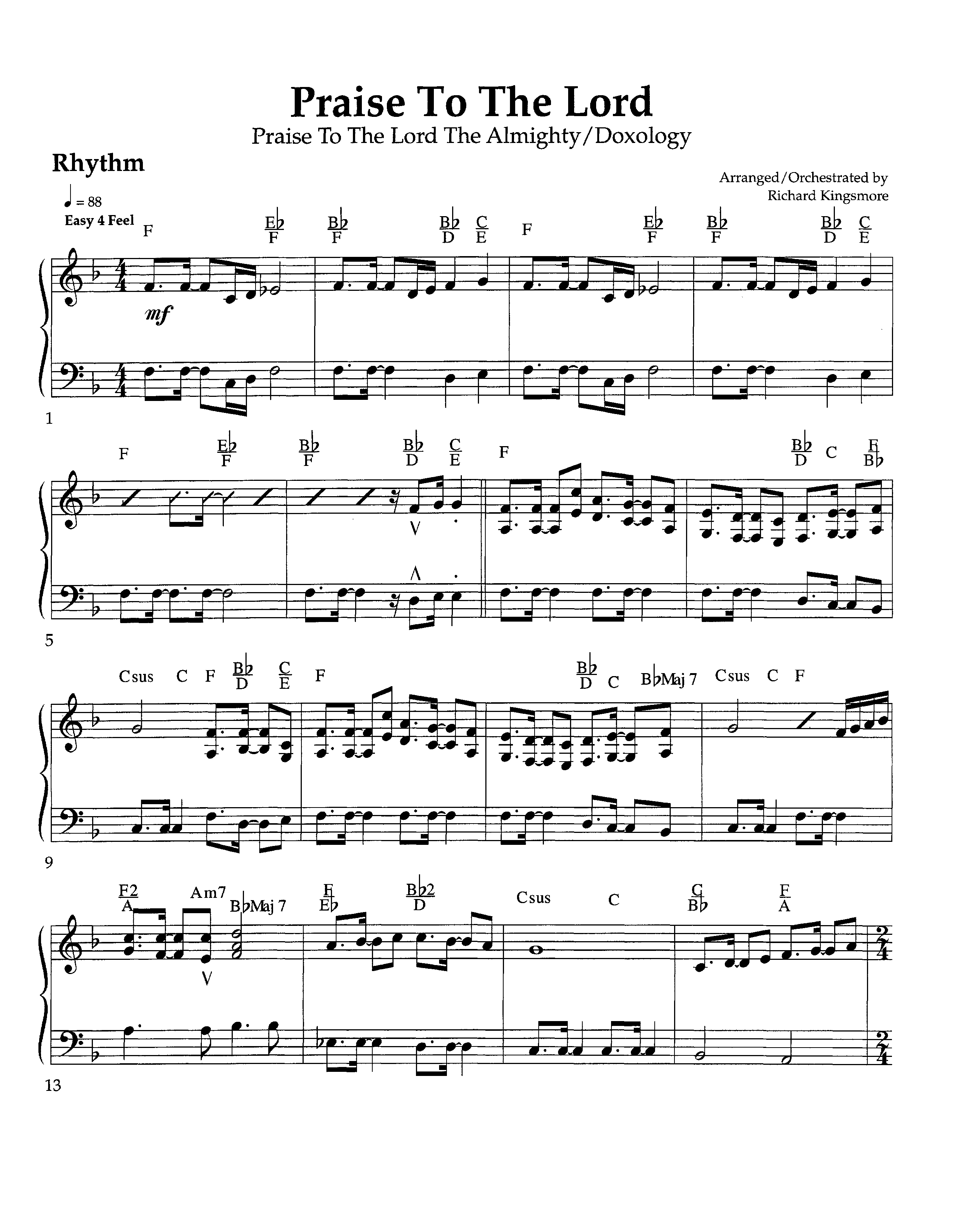 Praise To The Lord (Instrumental) Rhythm Chart (Arr. Richard Kingsmore / Lifeway Worship)