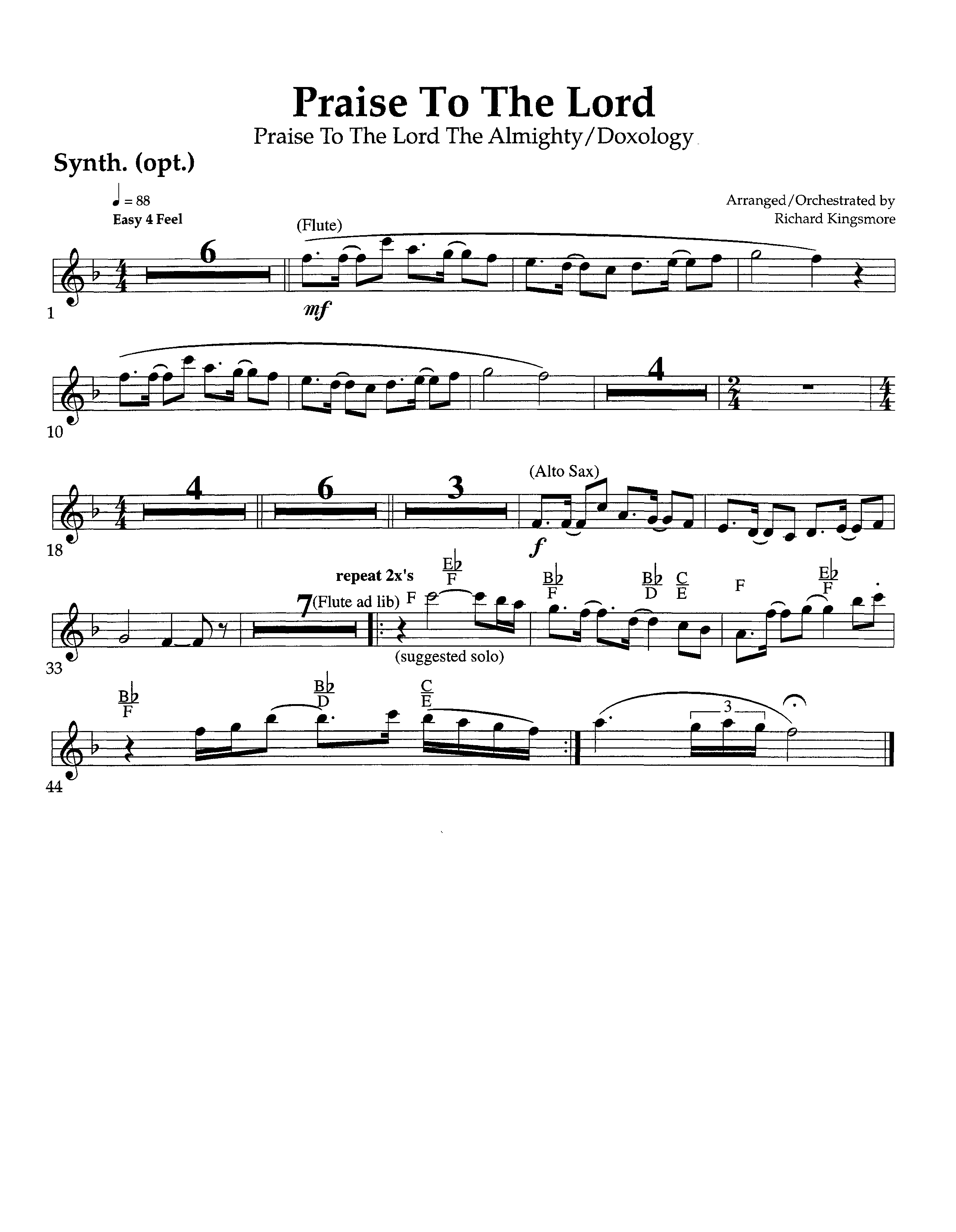 Praise To The Lord (Instrumental) Synth (Arr. Richard Kingsmore / Lifeway Worship)