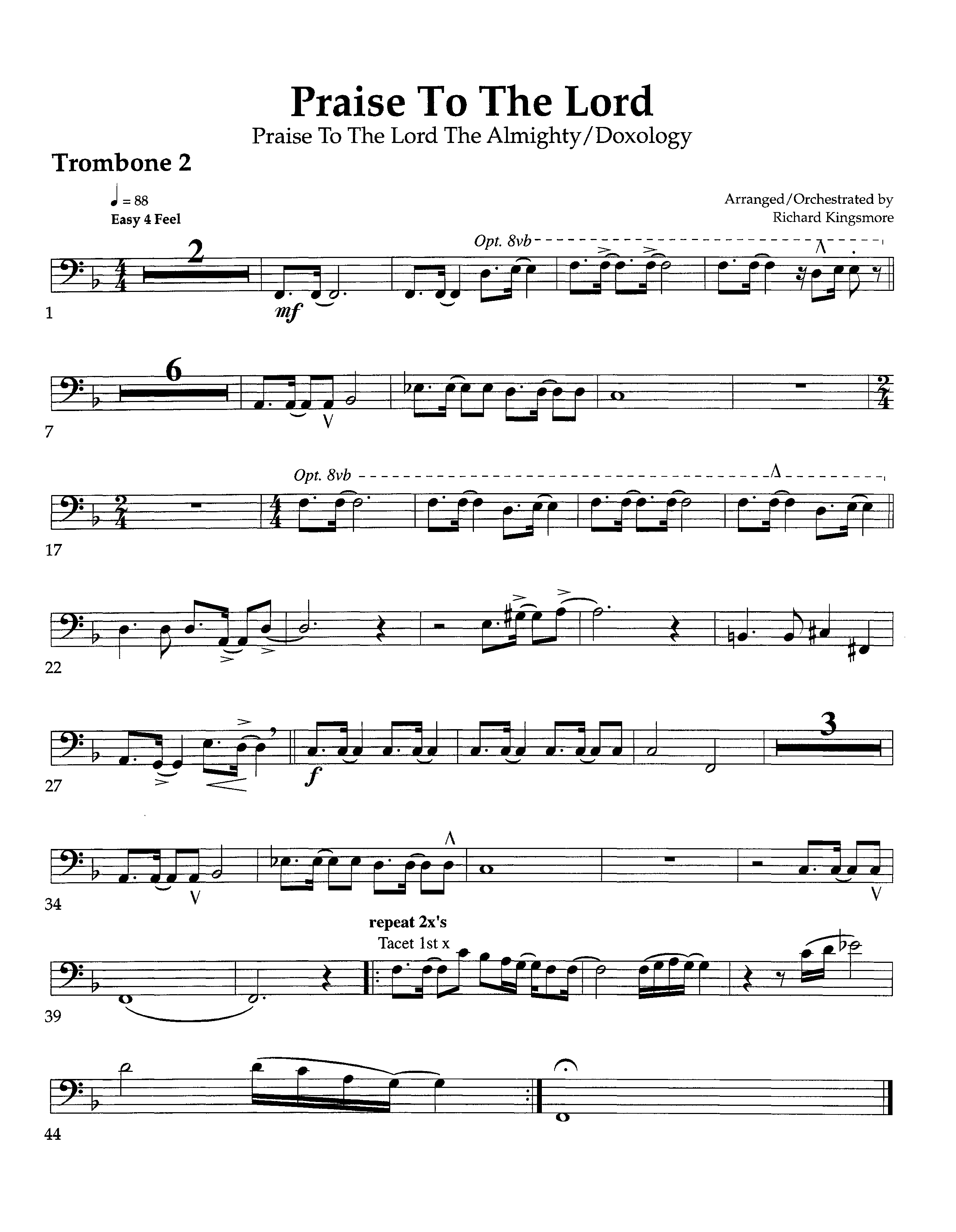Praise To The Lord (Instrumental) Trombone 2 (Arr. Richard Kingsmore / Lifeway Worship)