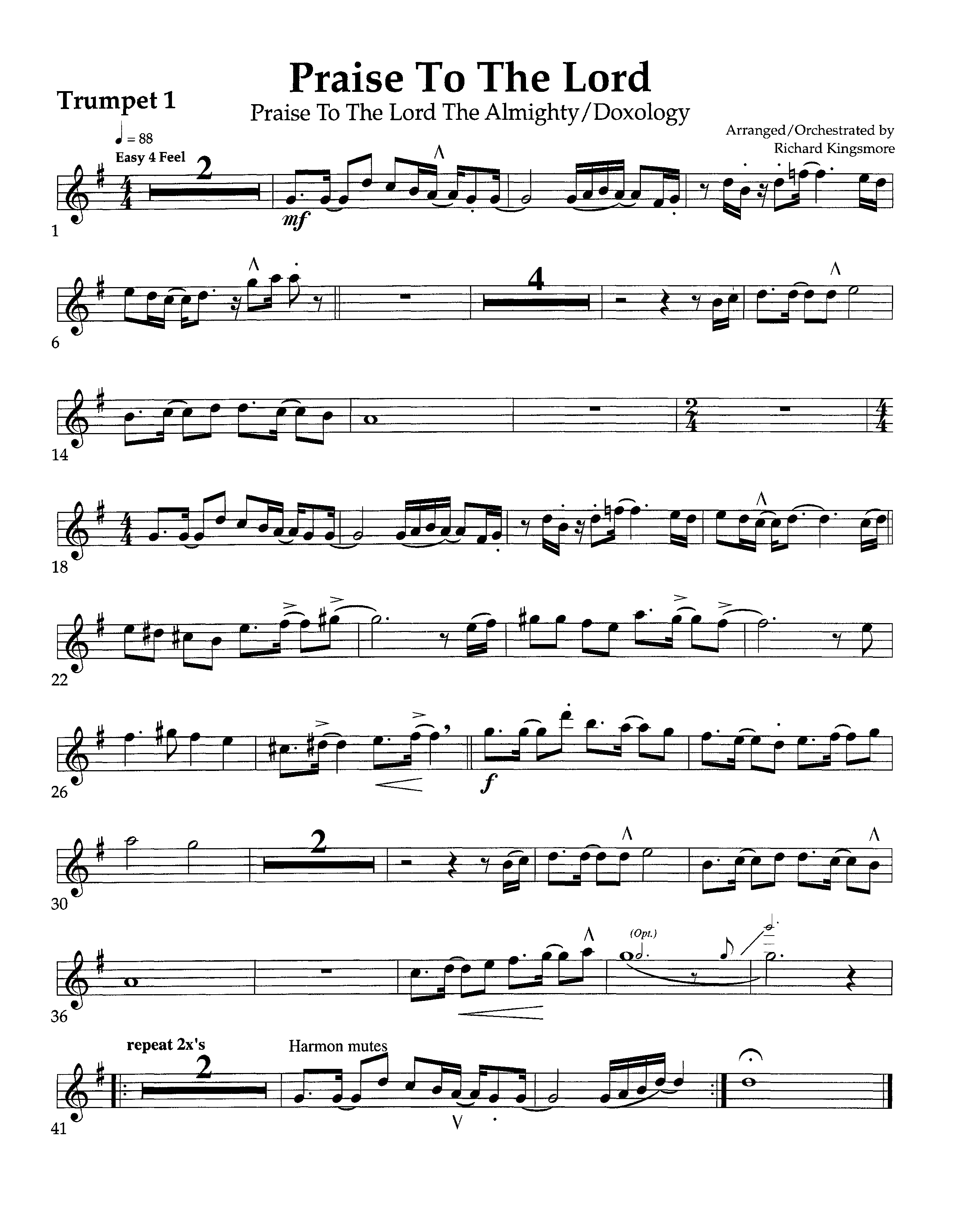 Praise To The Lord (Instrumental) Trumpet 1 (Arr. Richard Kingsmore / Lifeway Worship)