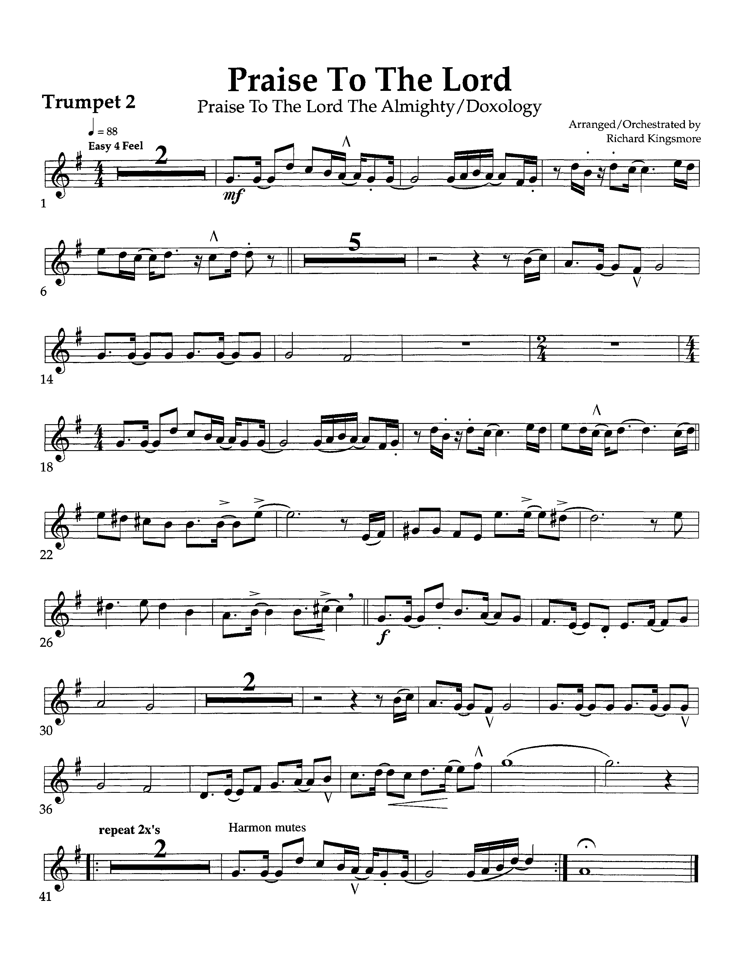 Praise To The Lord (Instrumental) Trumpet 2 (Arr. Richard Kingsmore / Lifeway Worship)