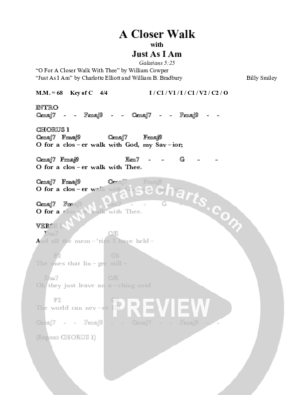 A Closer Walk (Just As I Am) Chord Chart (Kristina)